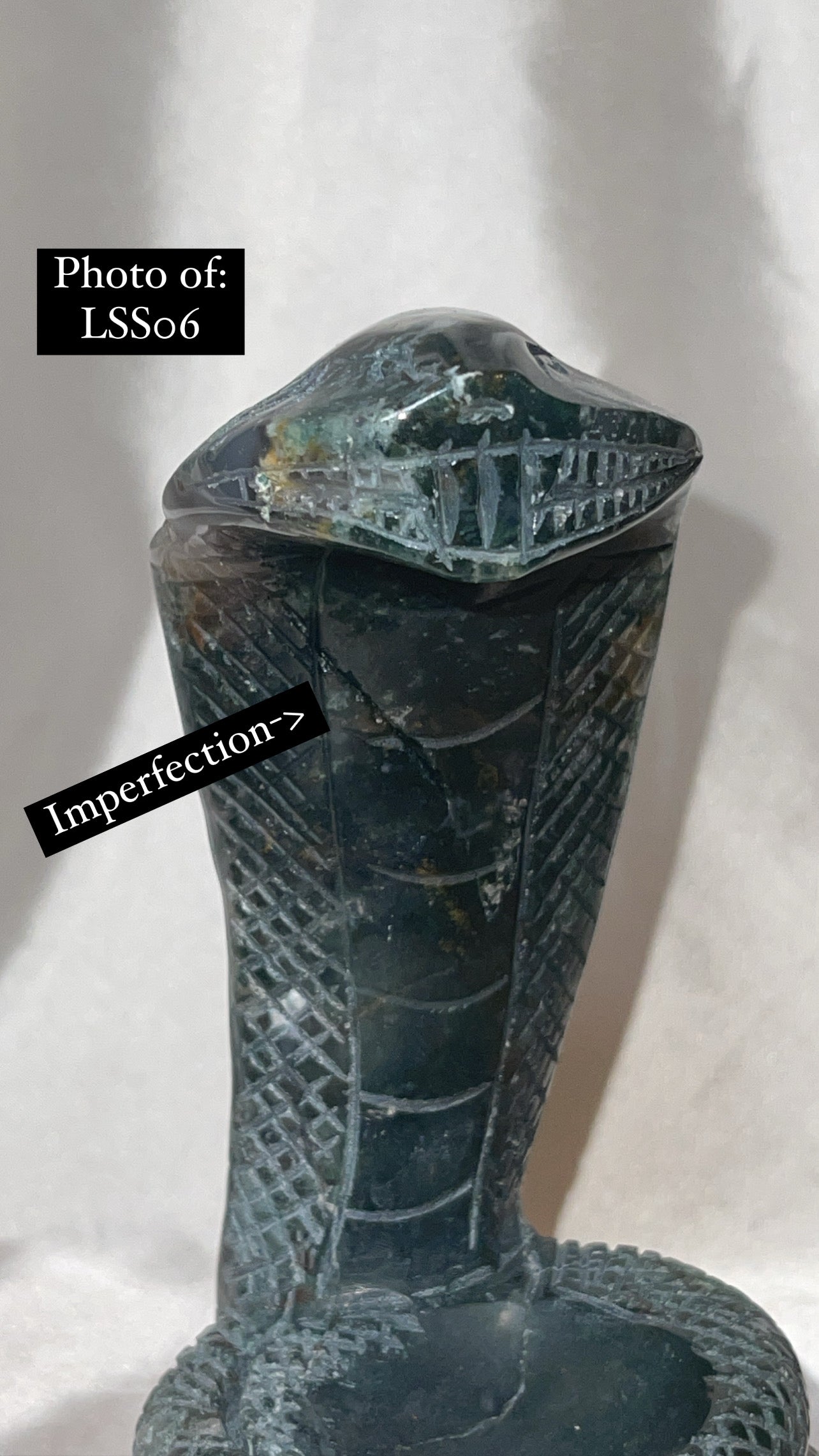 Moss Agate Large Snake Sphere Holder Carving