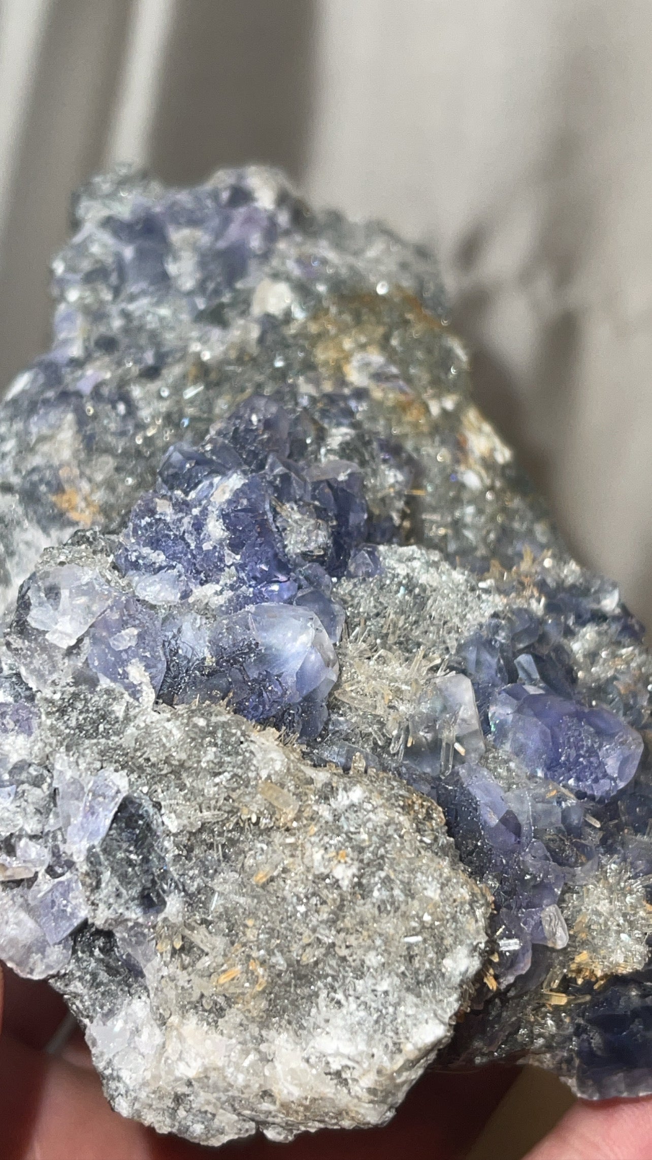 Fujian Indigo Fluorite with Needle Quartz Large Specimen with stand