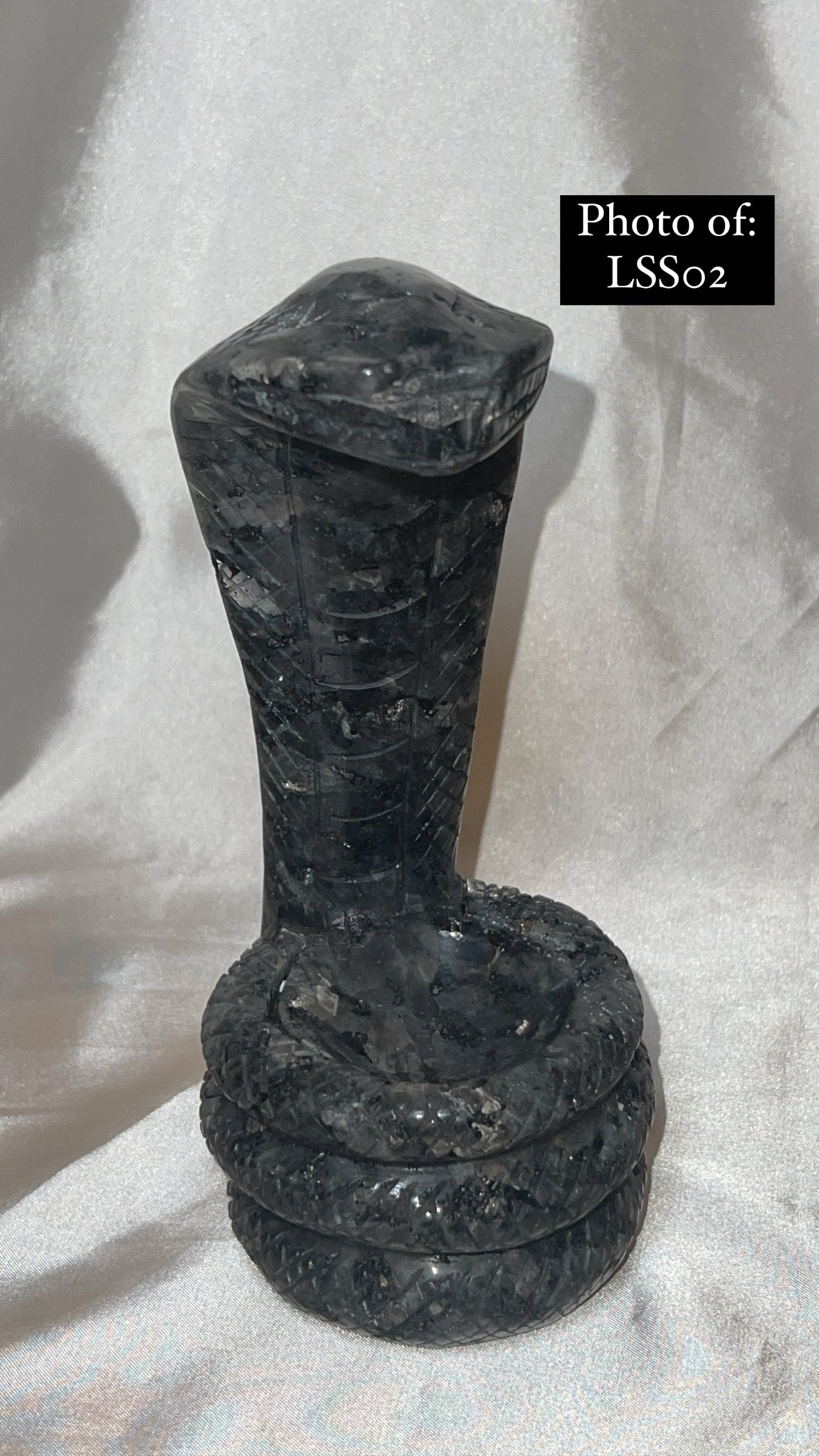 Larvakite Large Flashy Snake Sphere Holder Carving