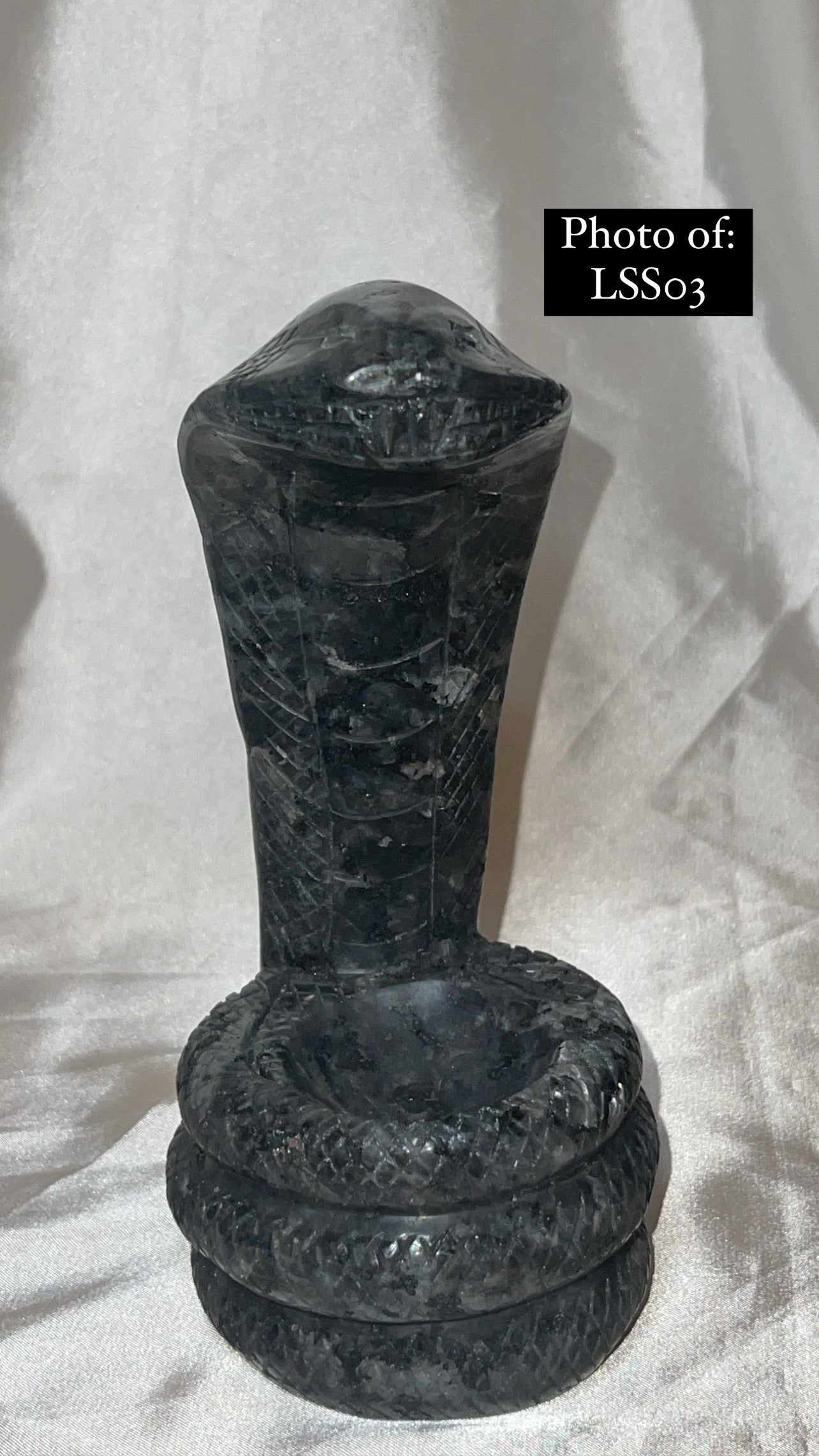 Larvakite Large Flashy Snake Sphere Holder Carving