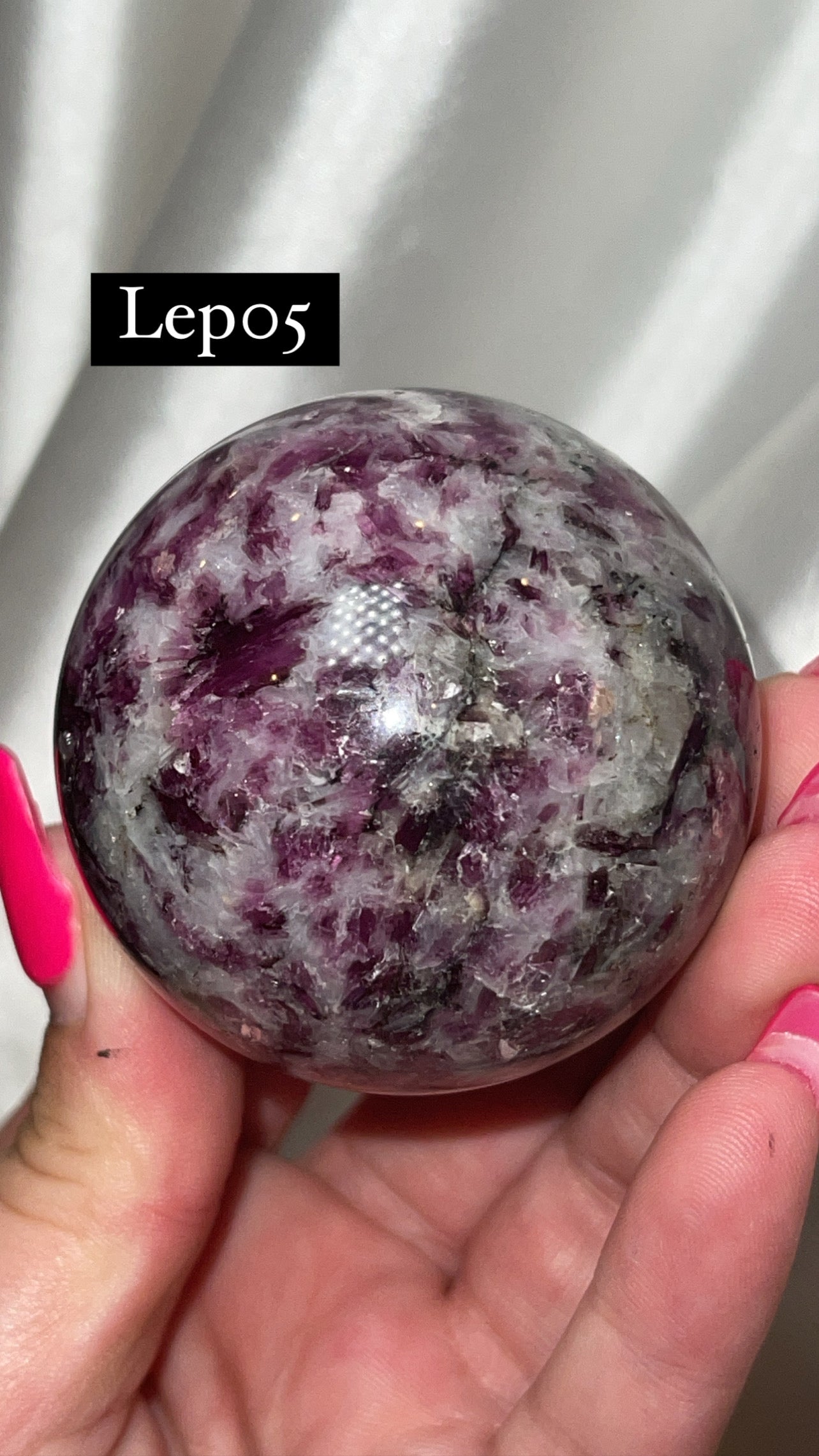 Mica Lepidolite Sphere with Pink Metal Stand