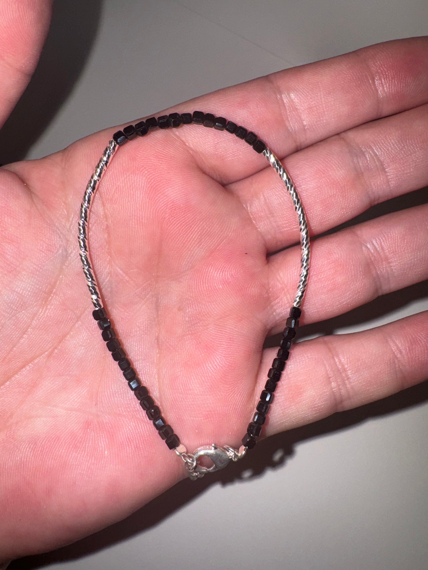 Black Tourmaline 2mm Faceted Adjustable Bracelet