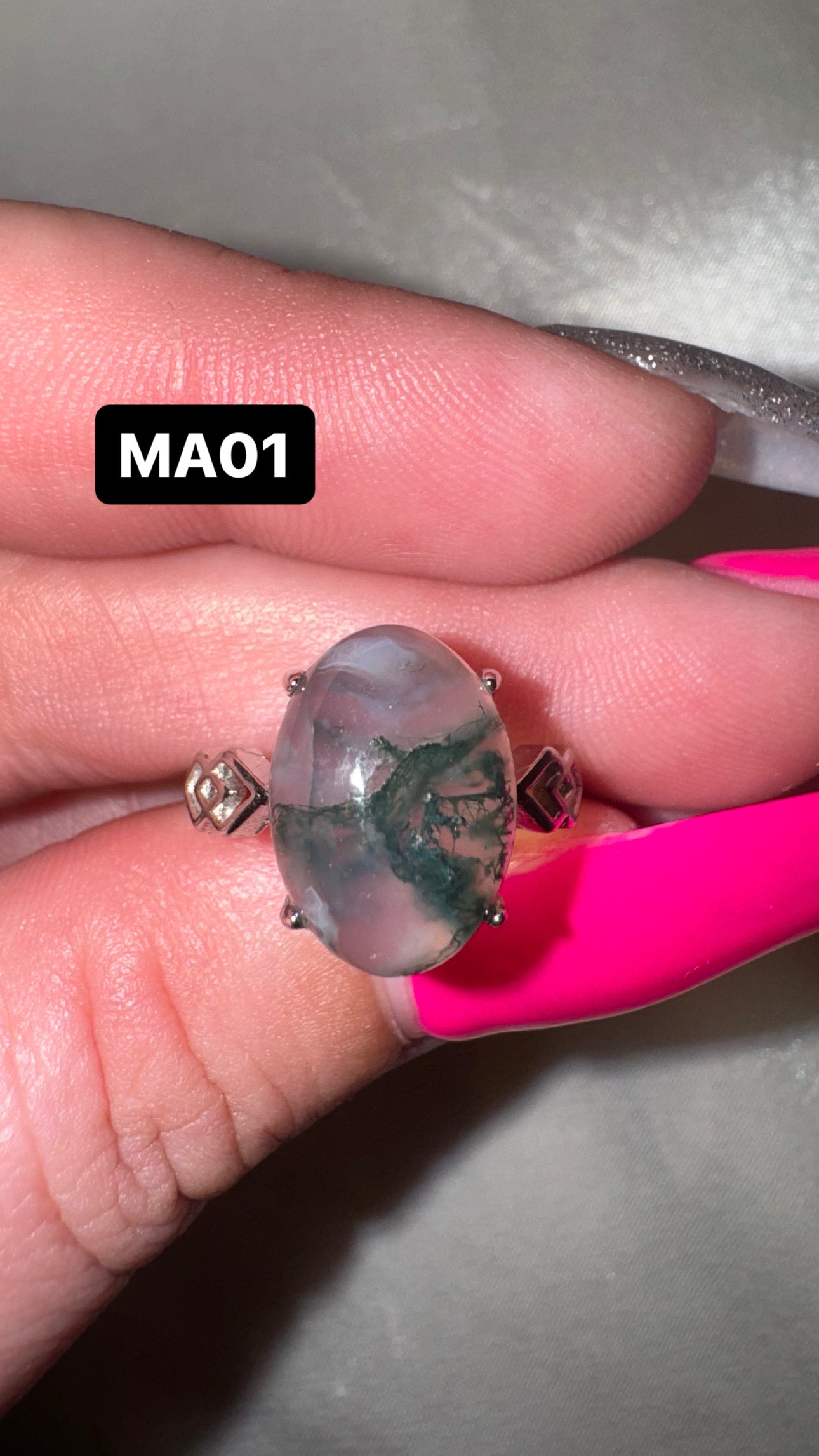 Moss Agate Adjustable Ring