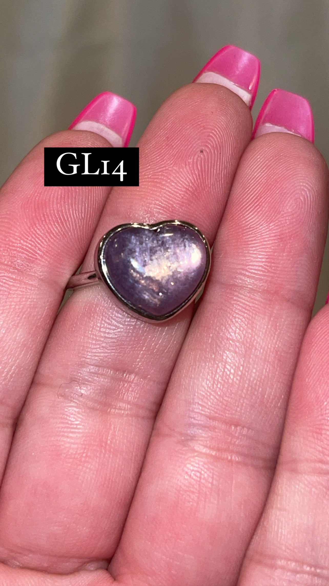 Gem Lepidolite 925 Sterling Silver Adjustable Heart Ring (Choose Your Own)