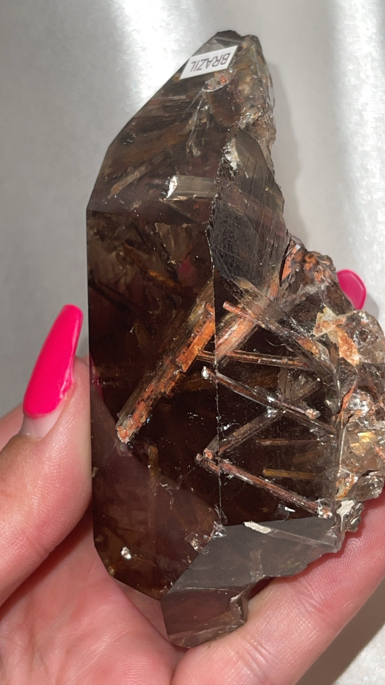 Rare Red Epidote Smoky Quartz AAA Large Semi-Polished Double Terminated Point
