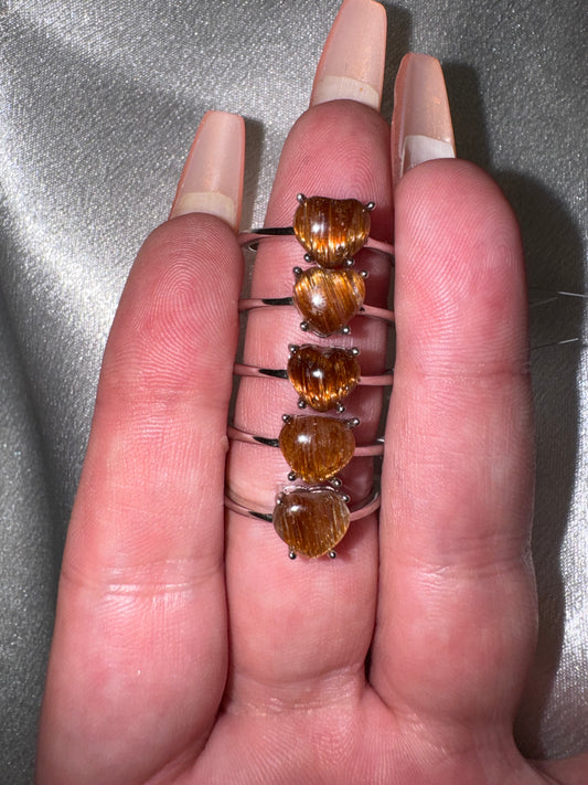 Rutile Quartz Heart Adjustable Ring 925s