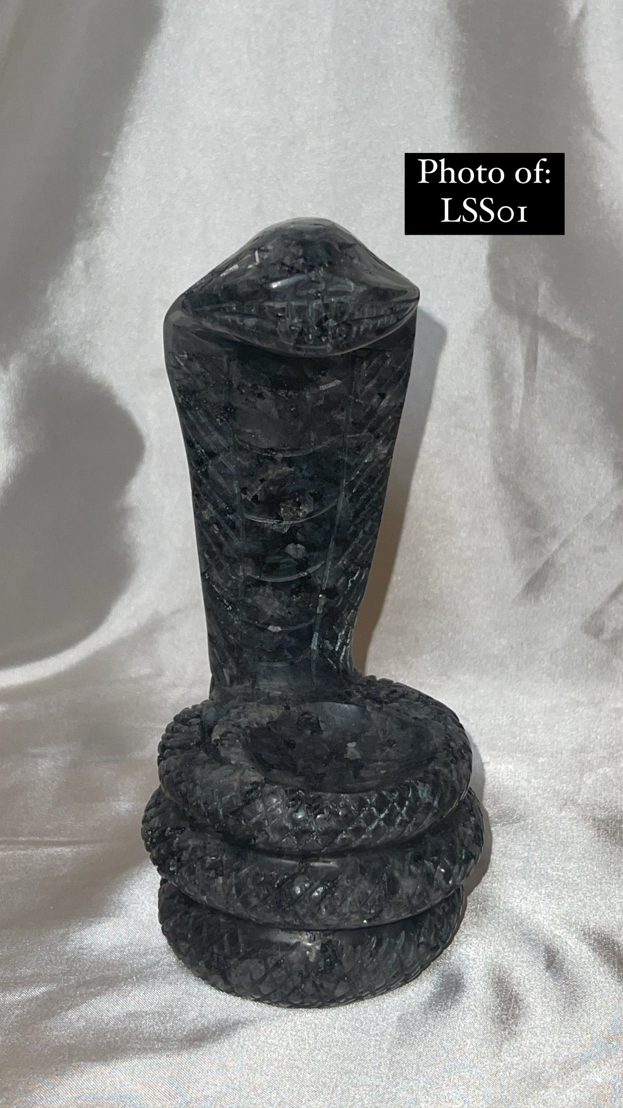 Larvakite Large Flashy Snake Sphere Holder Carving