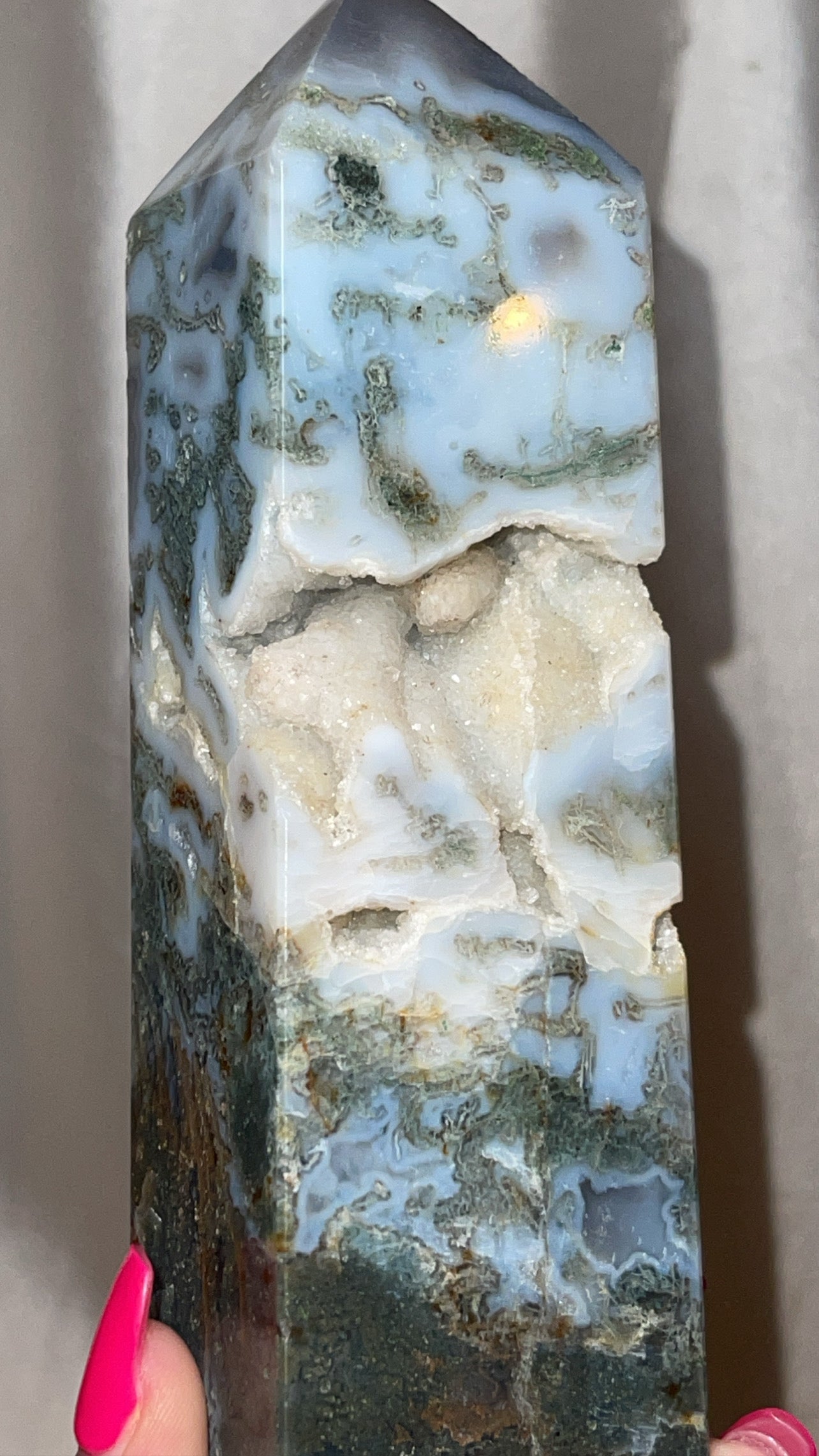 Moss Agate Druzy Large Tower