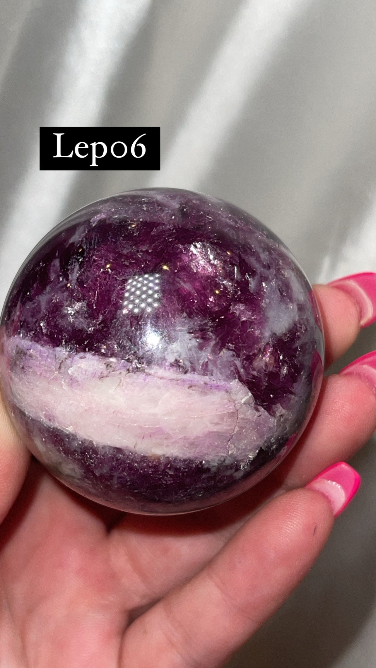Mica Lepidolite Sphere with Pink Metal Stand