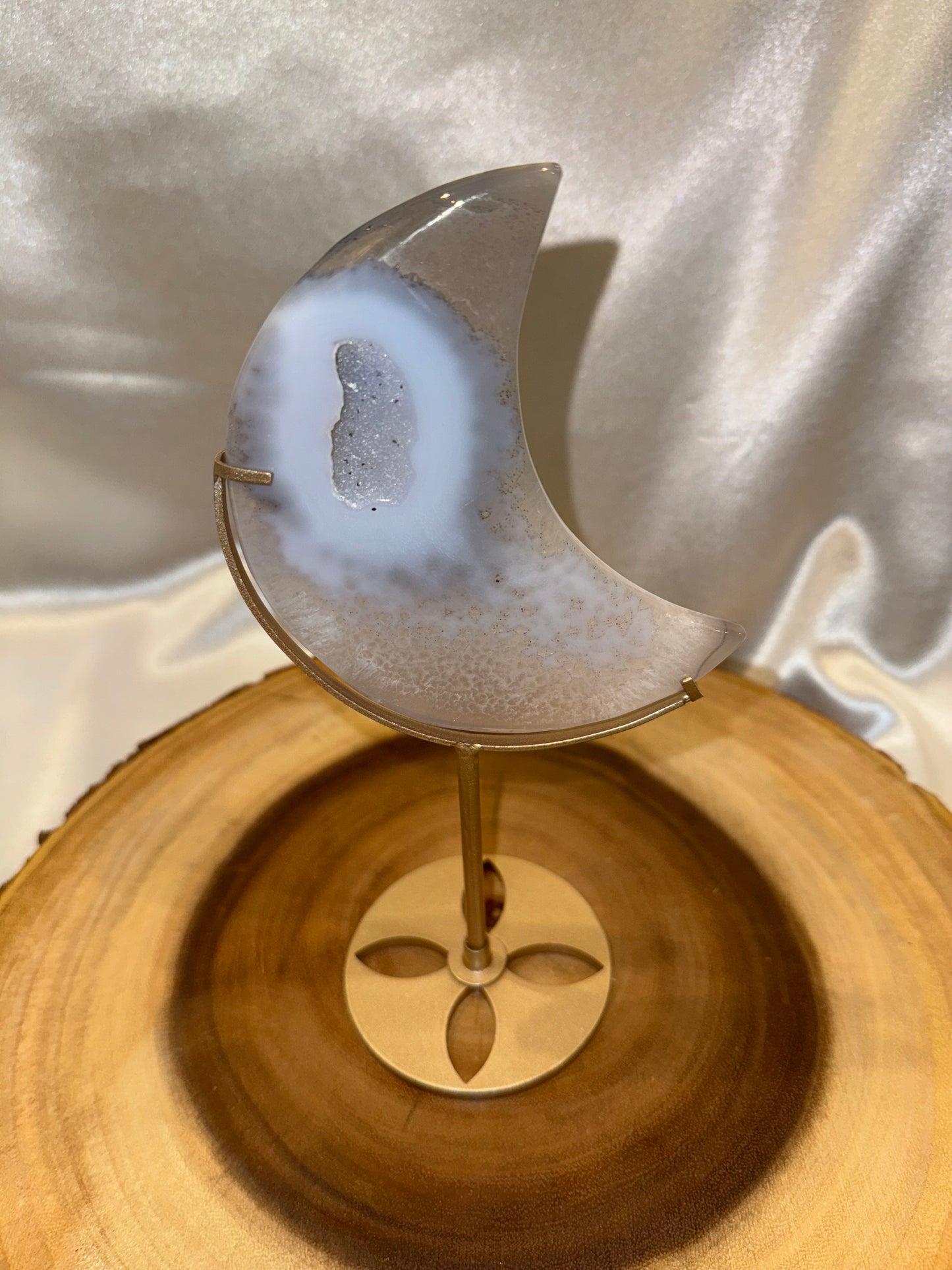 Druzy Agate Large Moon on Stand