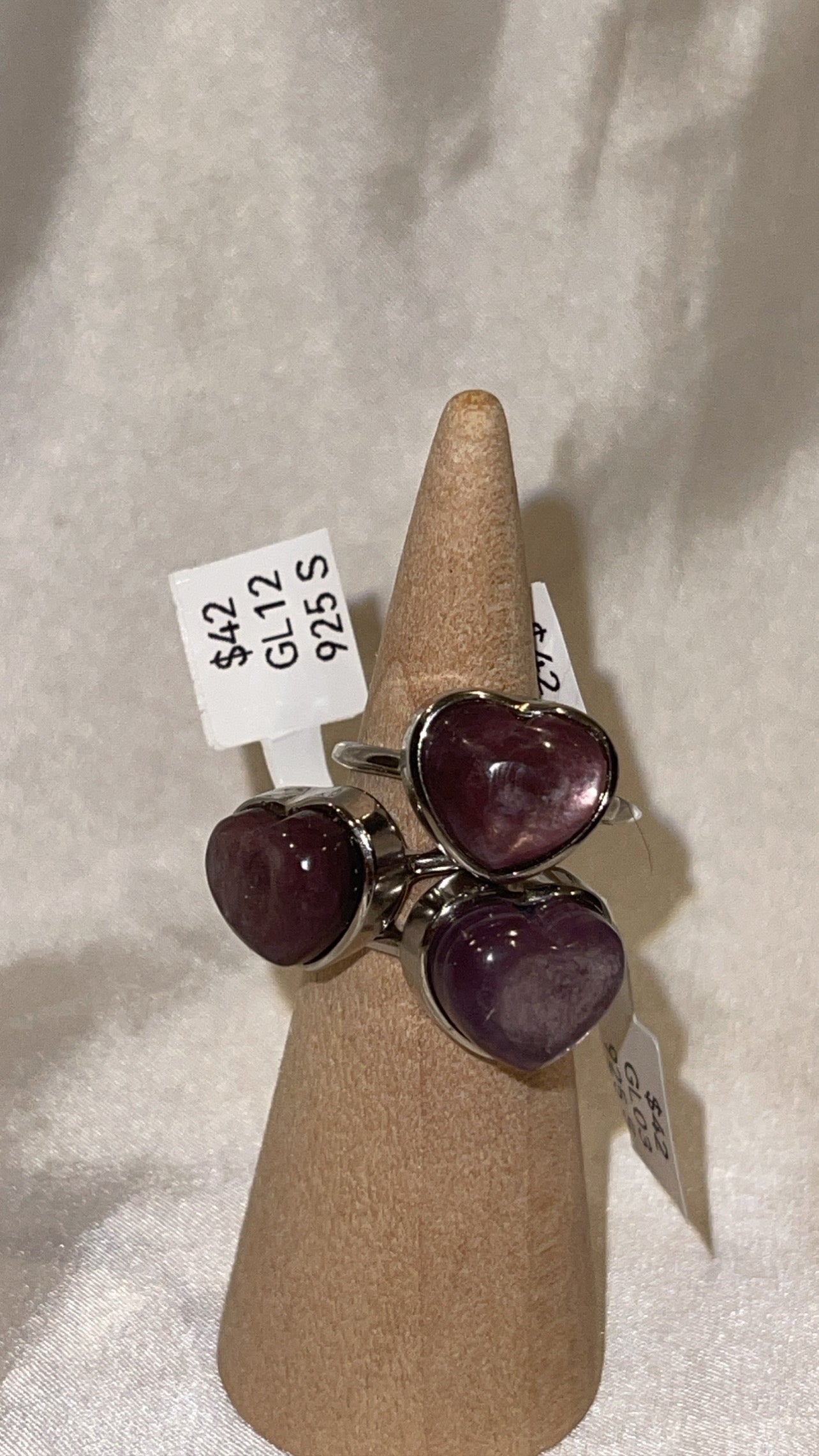 Gem Lepidolite 925 Sterling Silver Adjustable Heart Ring (Choose Your Own)