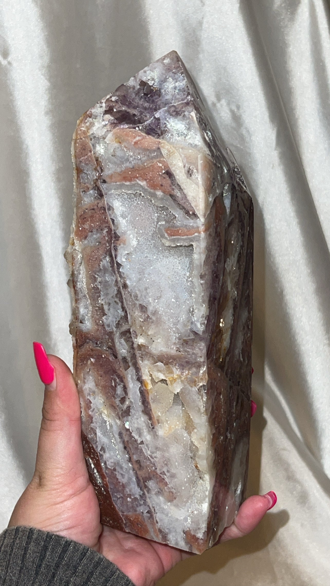 Druzy Sphalerite with Pink & Purple Fluorite XXL Tower