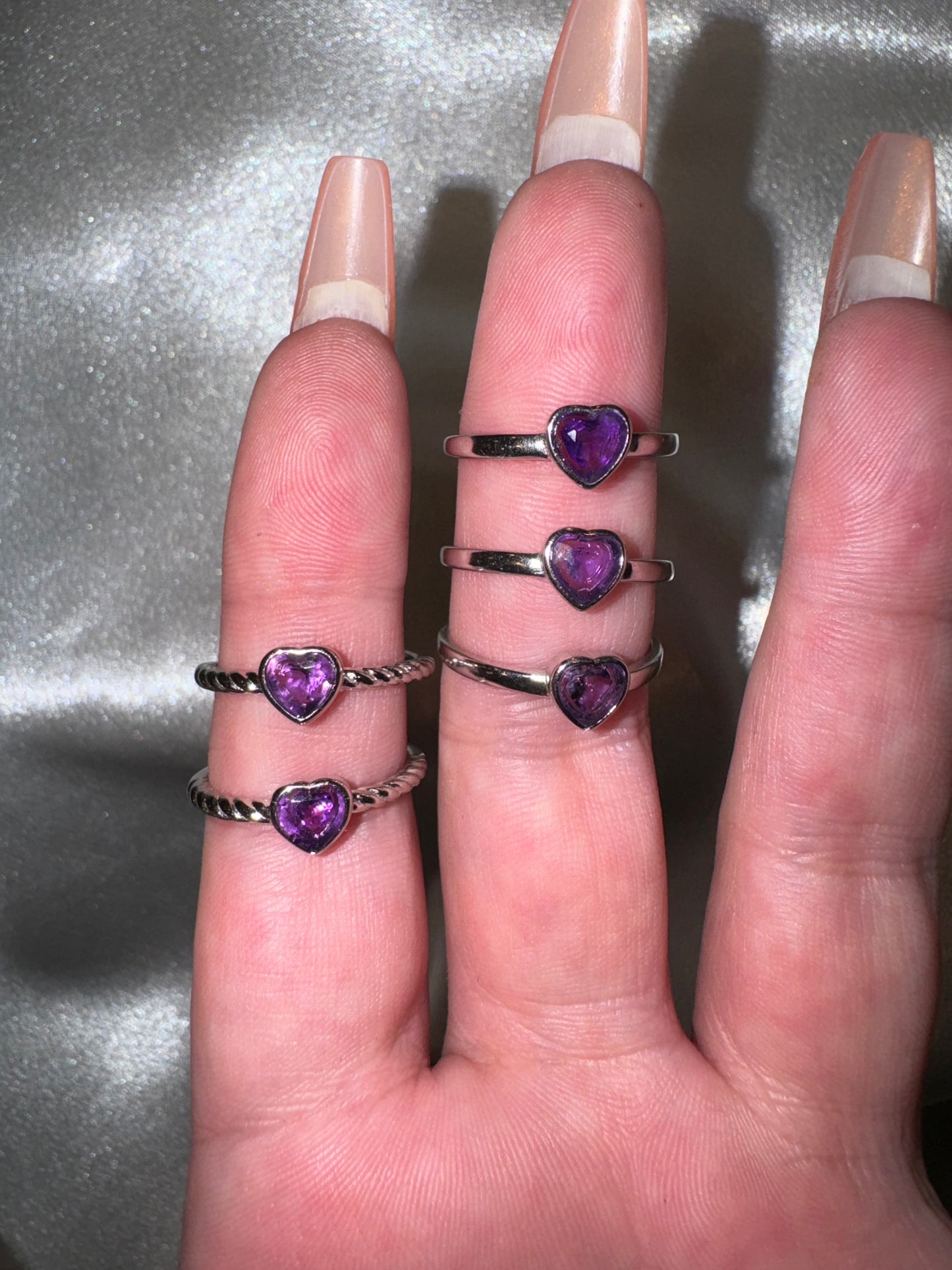 Amethyst Heart Adjustable Ring 925s