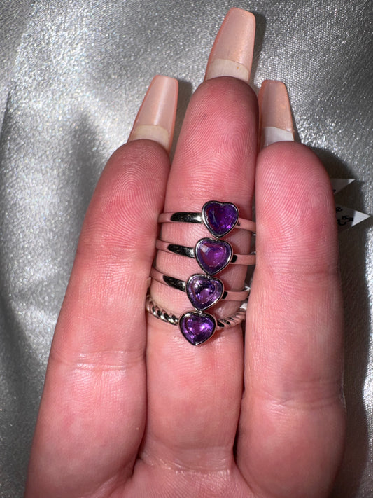 Amethyst Heart Adjustable Ring 925s