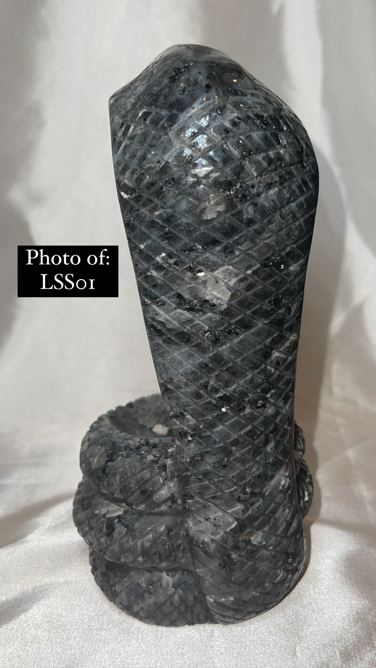 Larvakite Large Flashy Snake Sphere Holder Carving