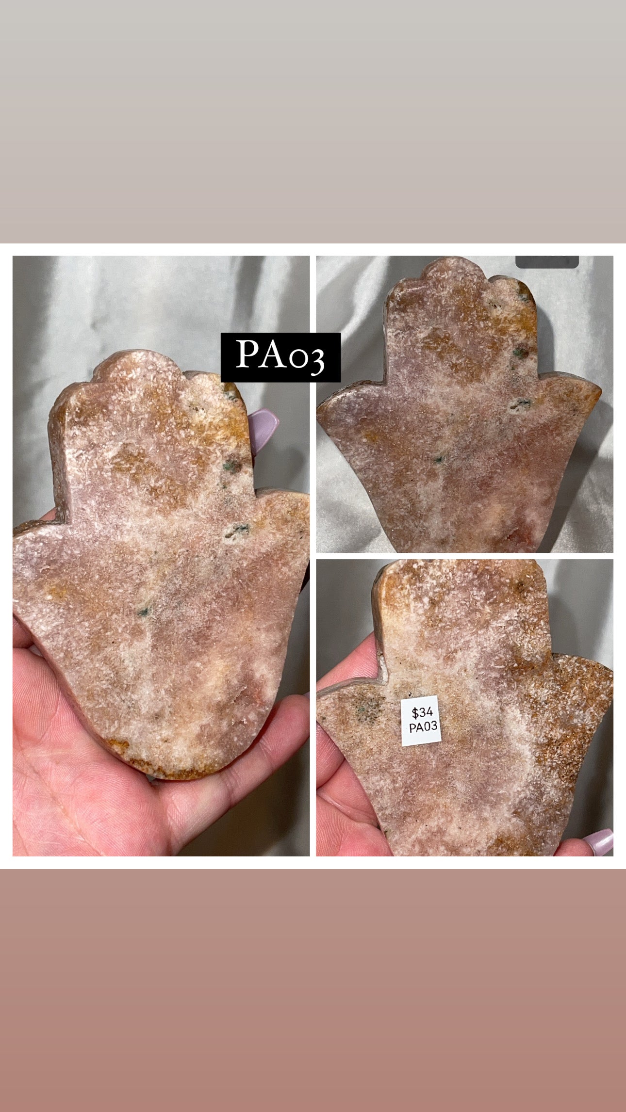 Pink Amethyst Large Hamsa