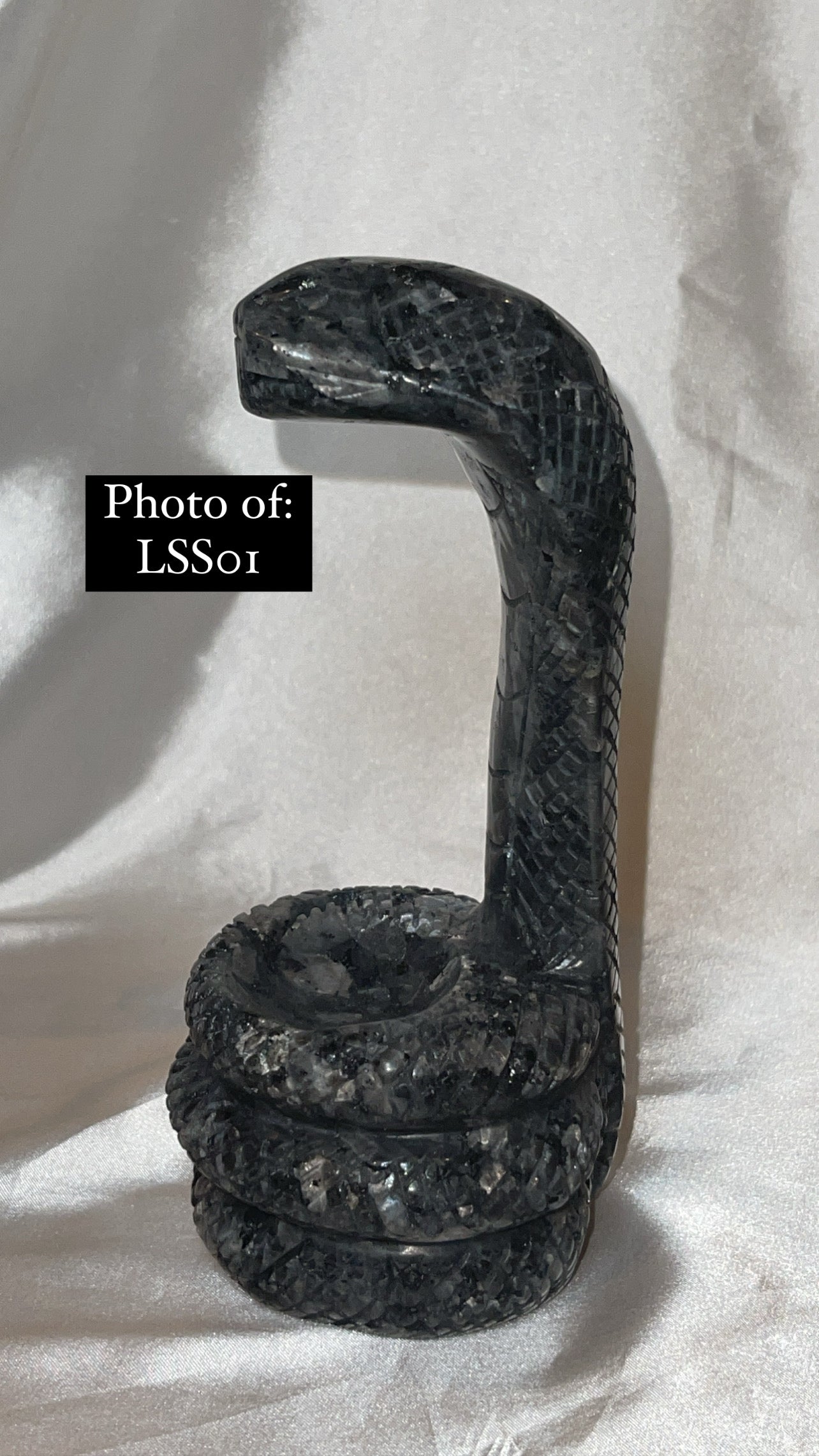 Larvakite Large Flashy Snake Sphere Holder Carving