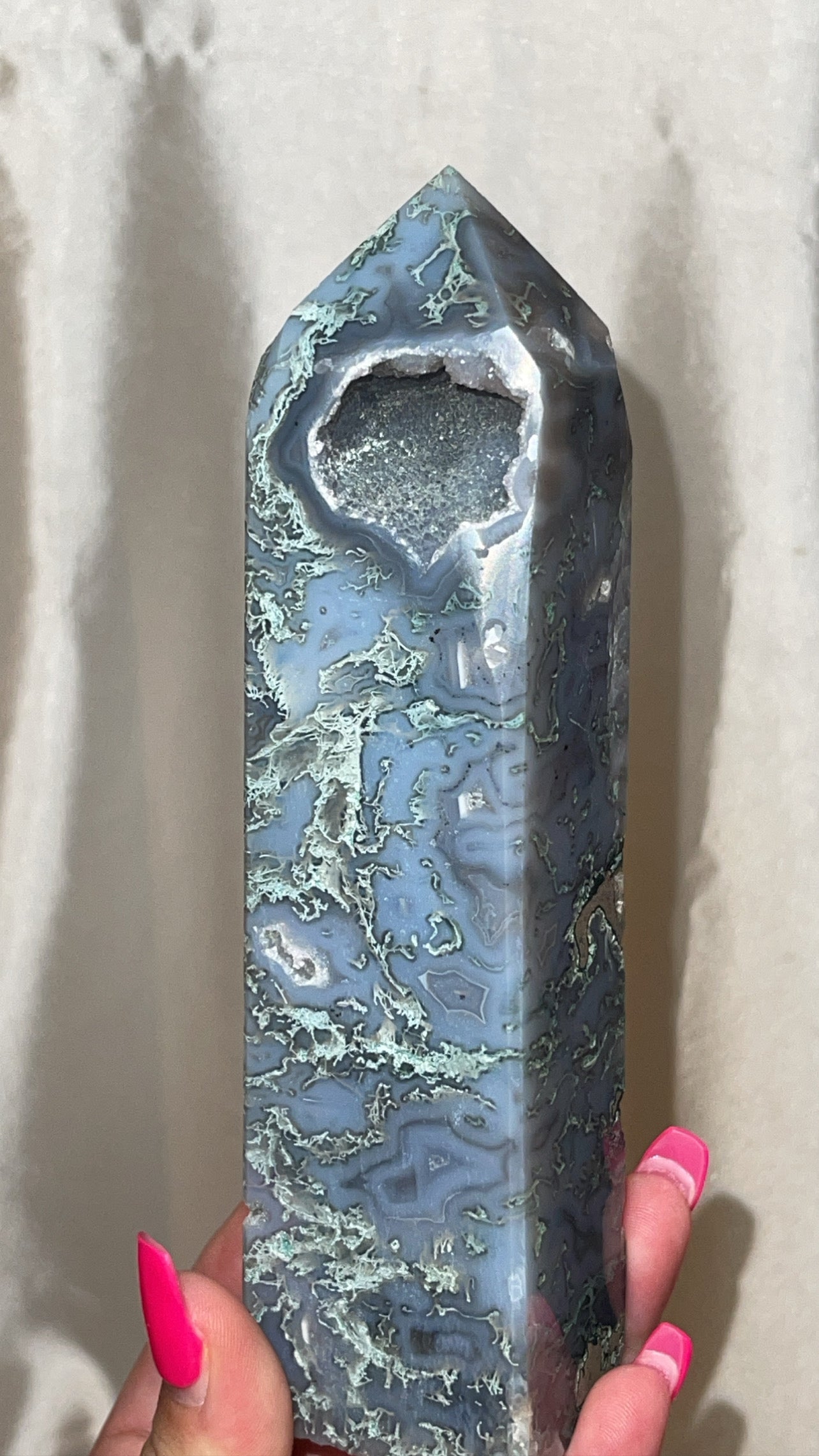 Moss Agate Druzy Large Tower