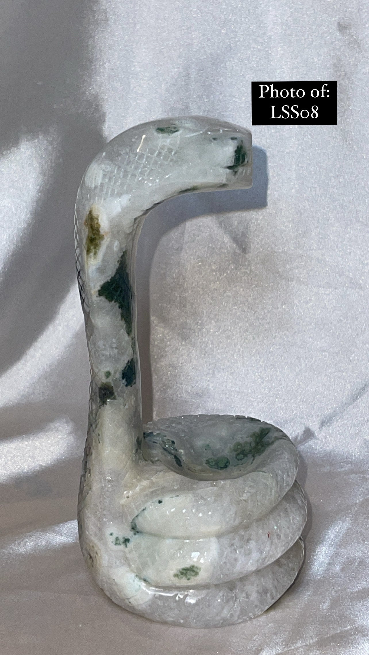 Moss Agate Large Snake Sphere Holder Carving