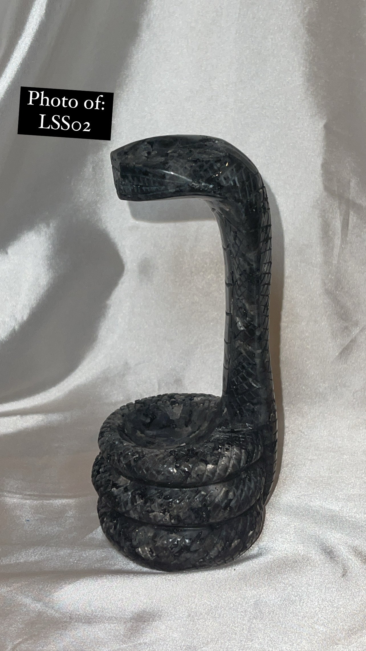 Larvakite Large Flashy Snake Sphere Holder Carving