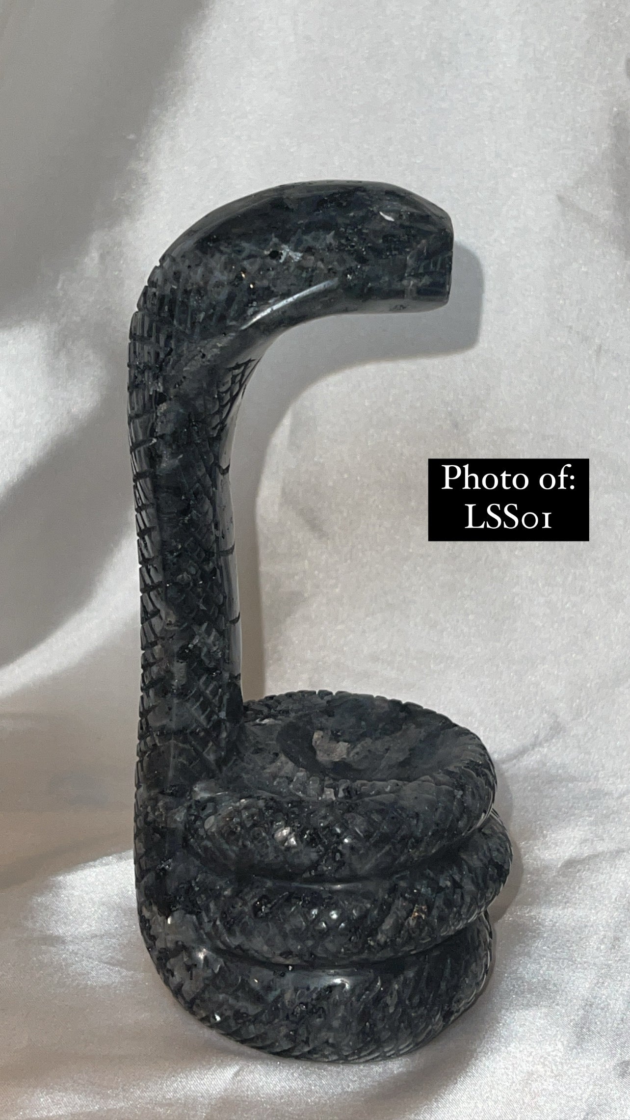 Larvakite Large Flashy Snake Sphere Holder Carving