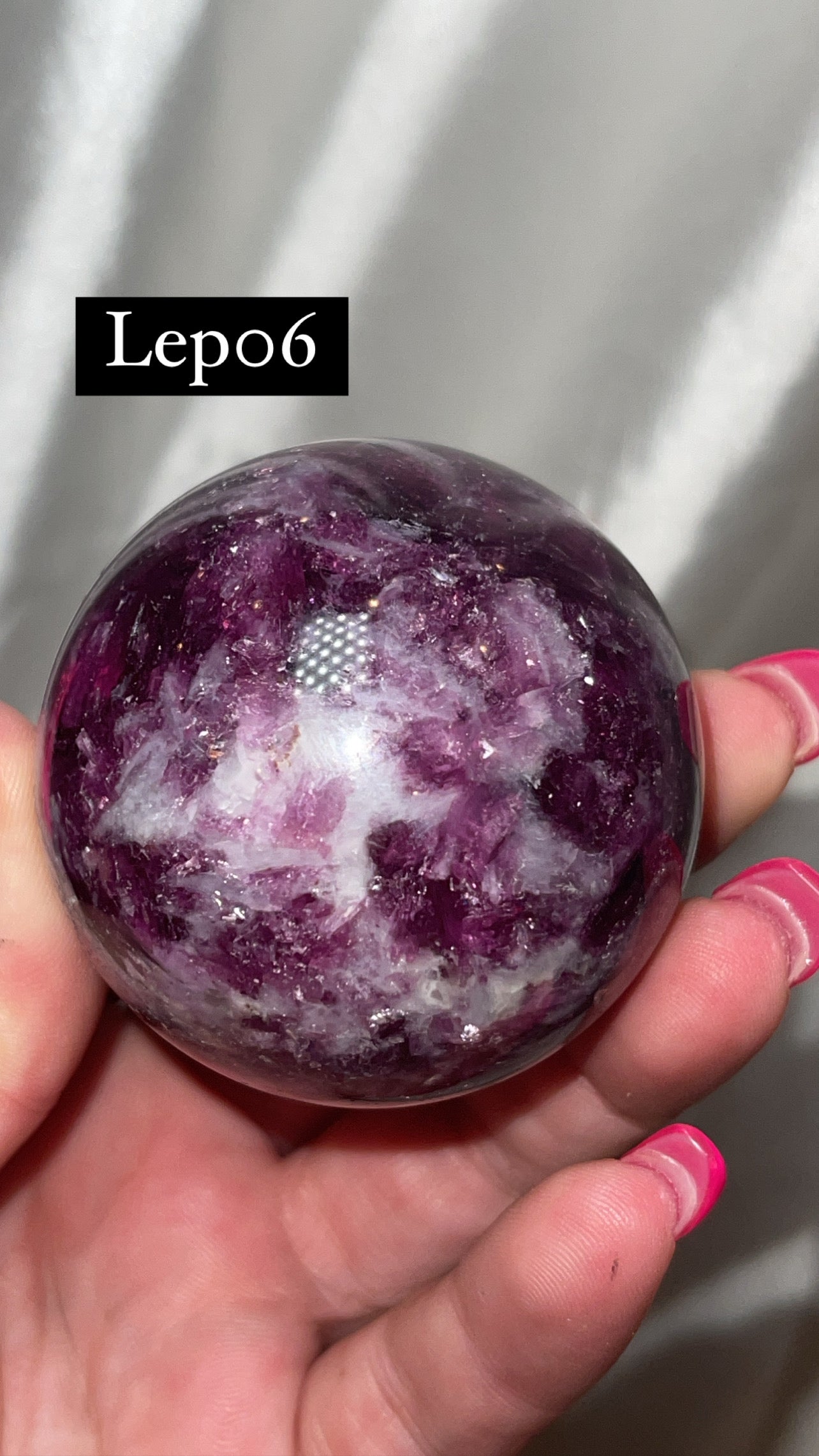Mica Lepidolite Sphere with Pink Metal Stand