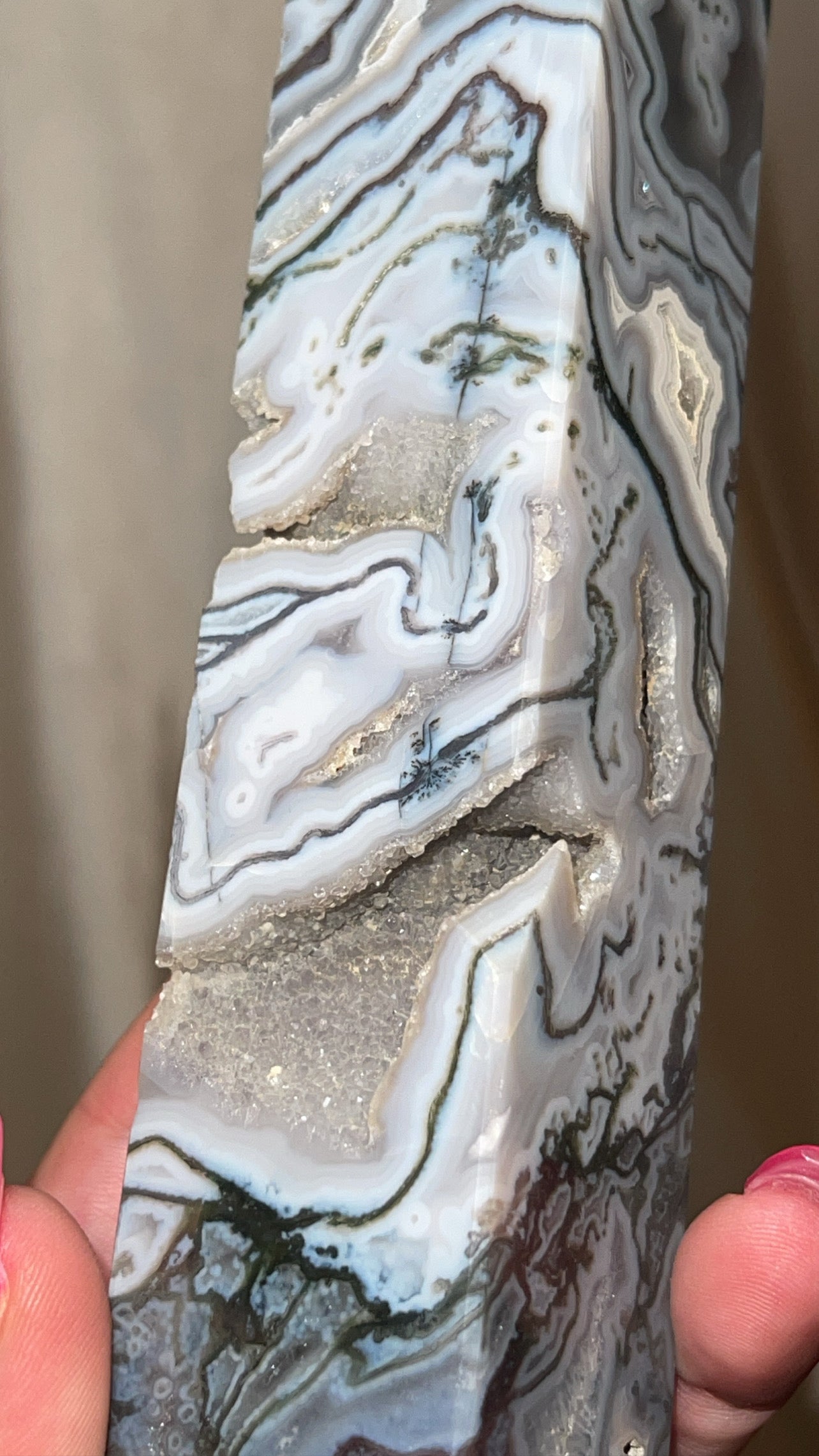 Blue Moss Agate Druzy Large Tower