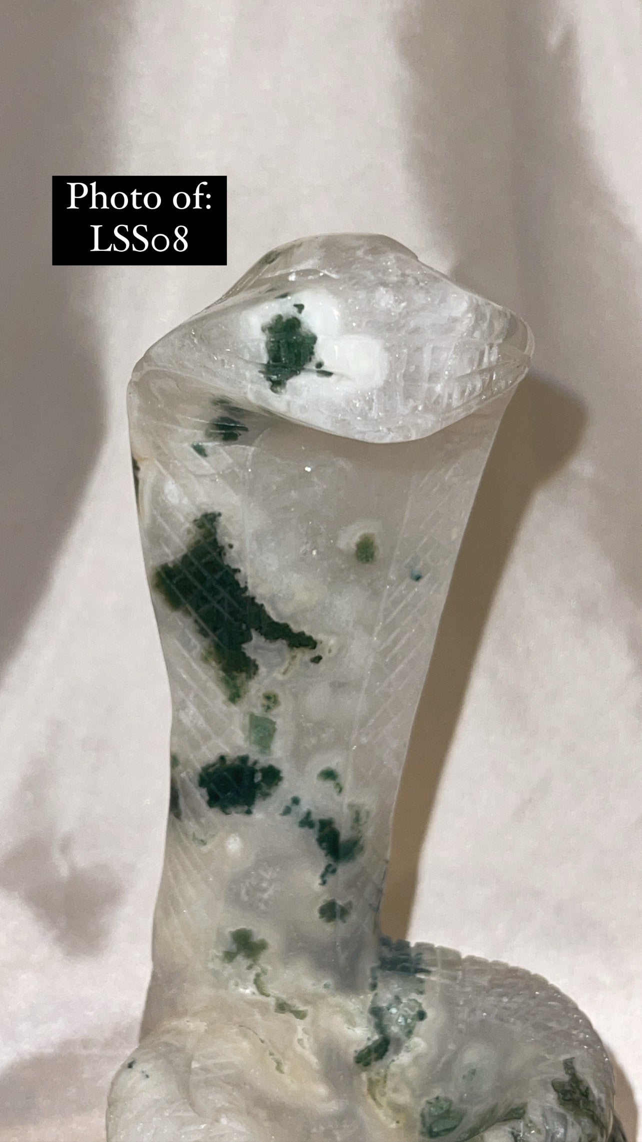 Moss Agate Large Snake Sphere Holder Carving
