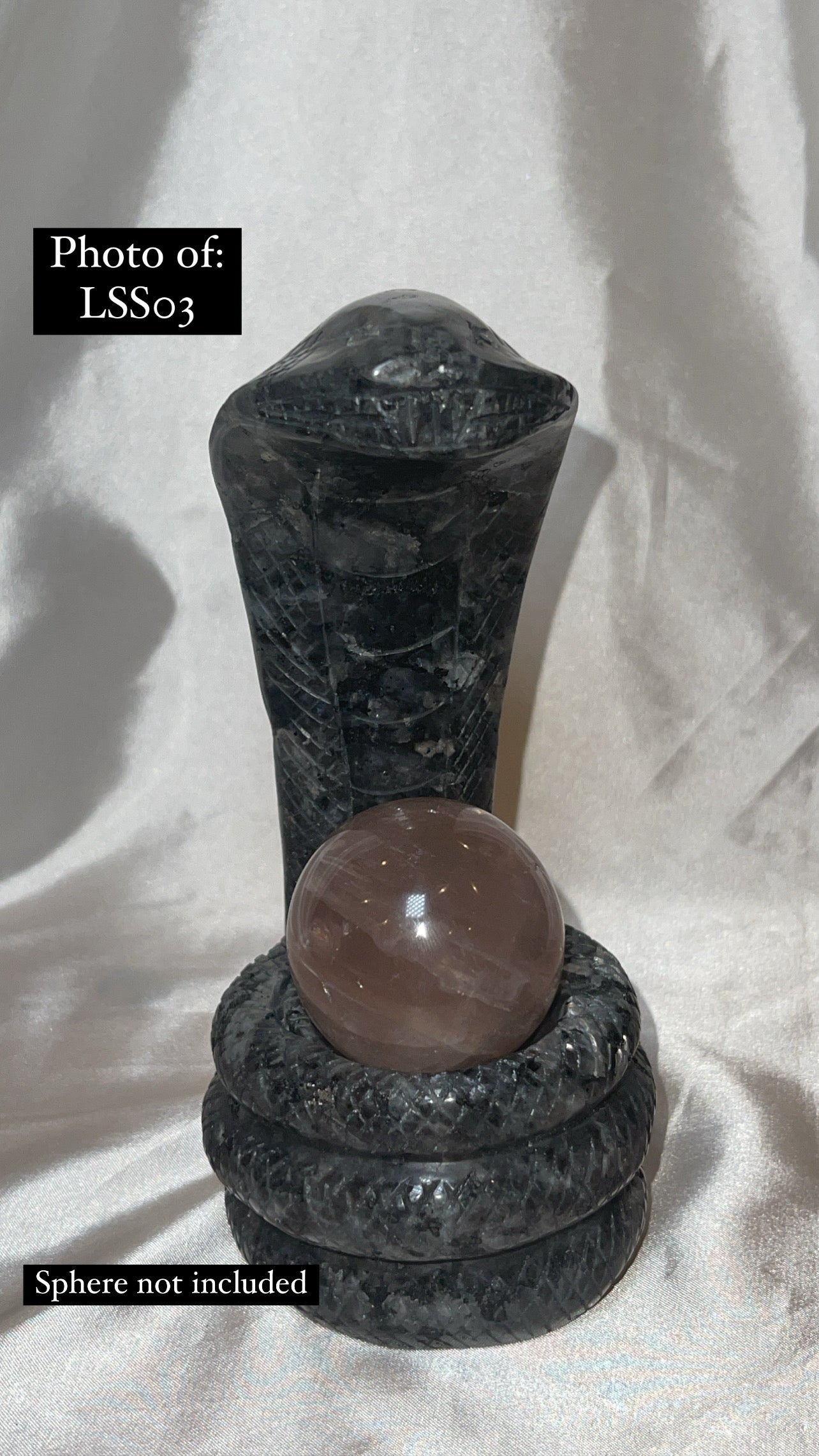 Larvakite Large Flashy Snake Sphere Holder Carving
