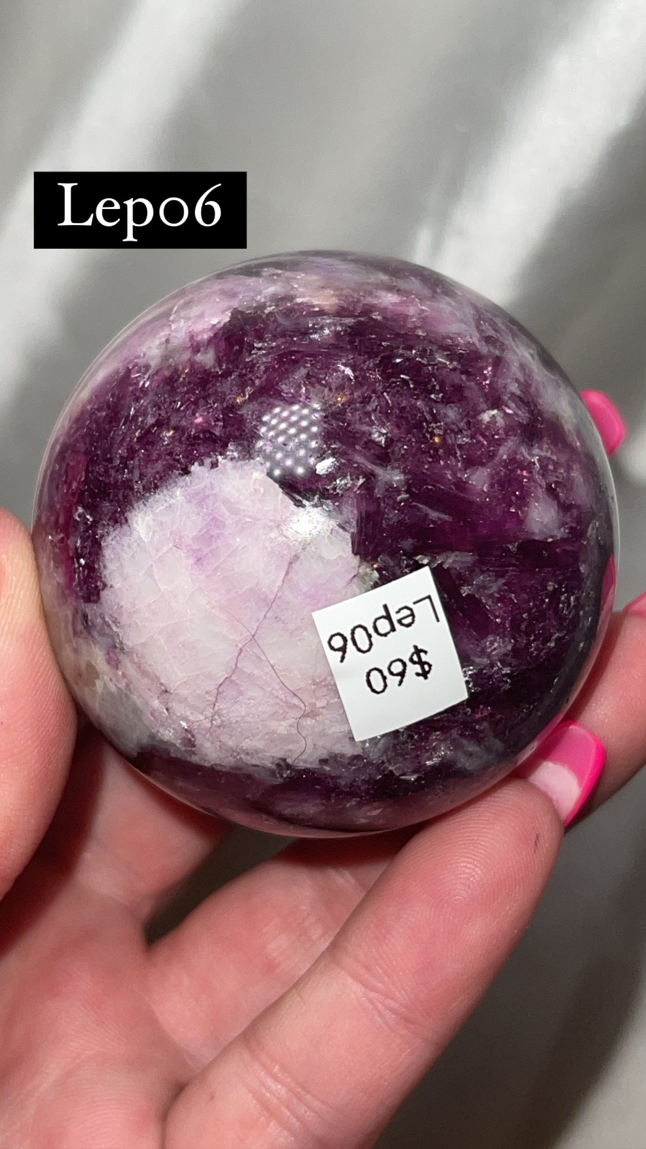 Mica Lepidolite Sphere with Pink Metal Stand