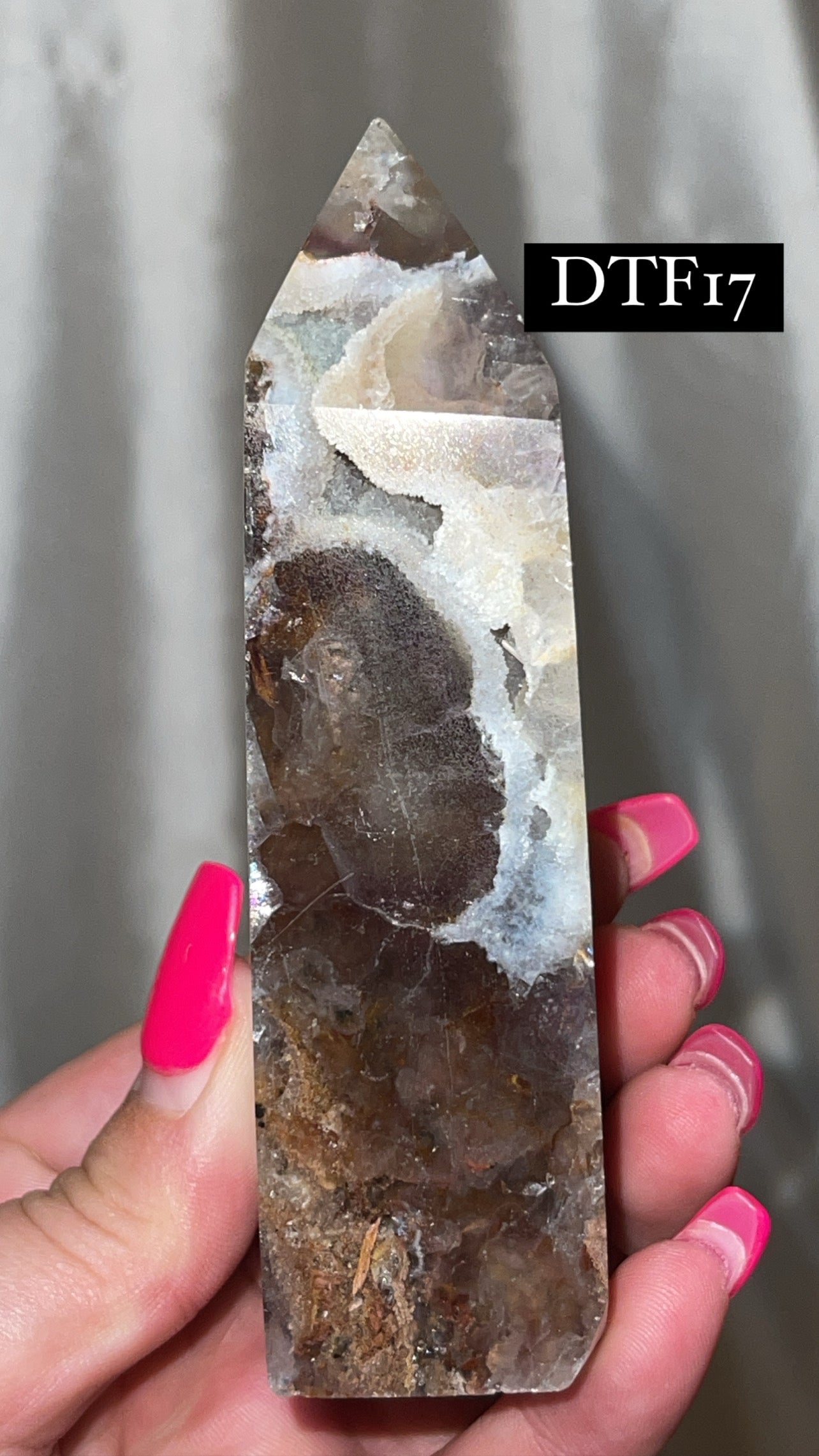 Druzy Sphalerite with Pink & Purple Fluorite Tower
