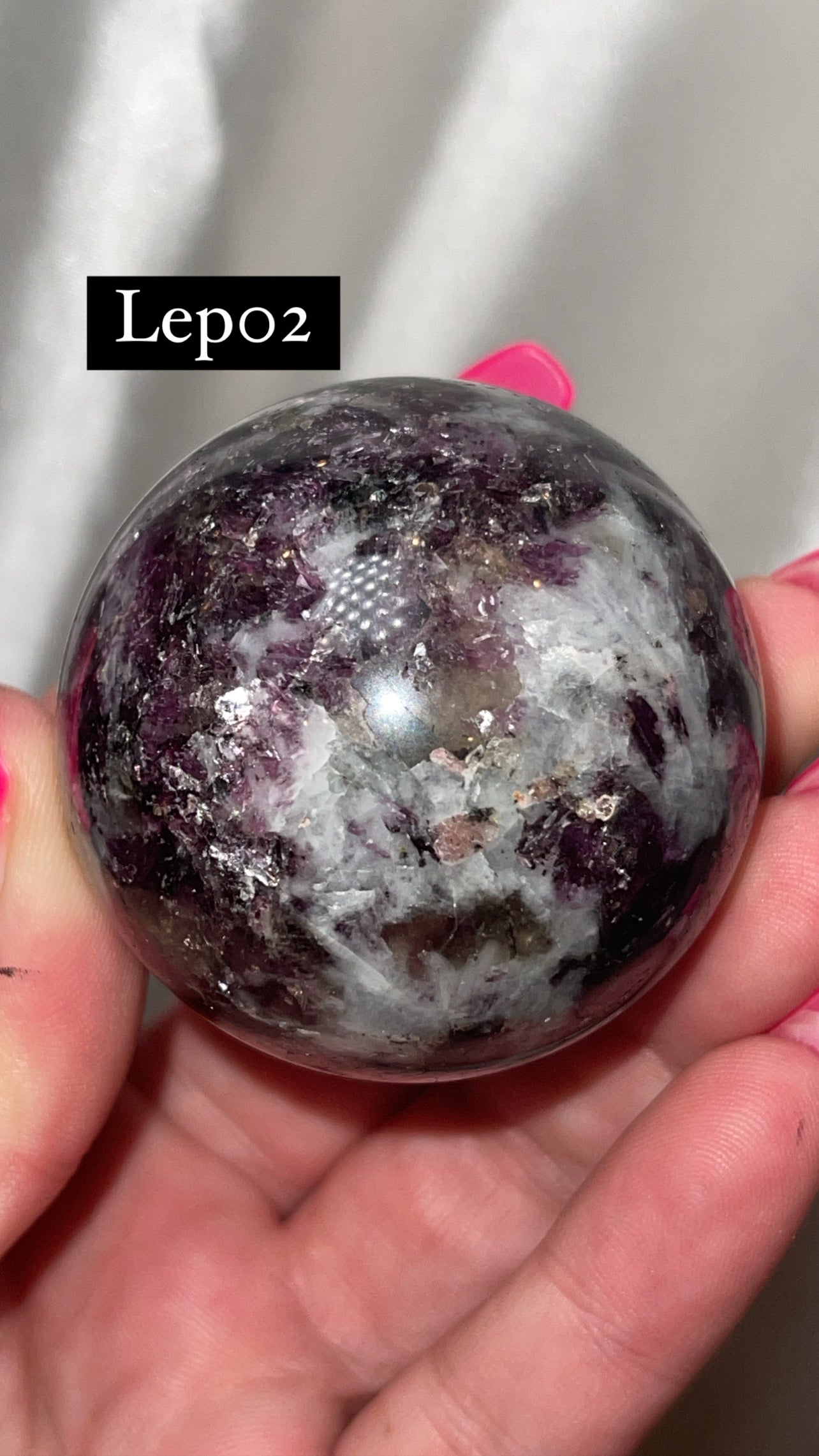 Mica Lepidolite Sphere with Pink Metal Stand