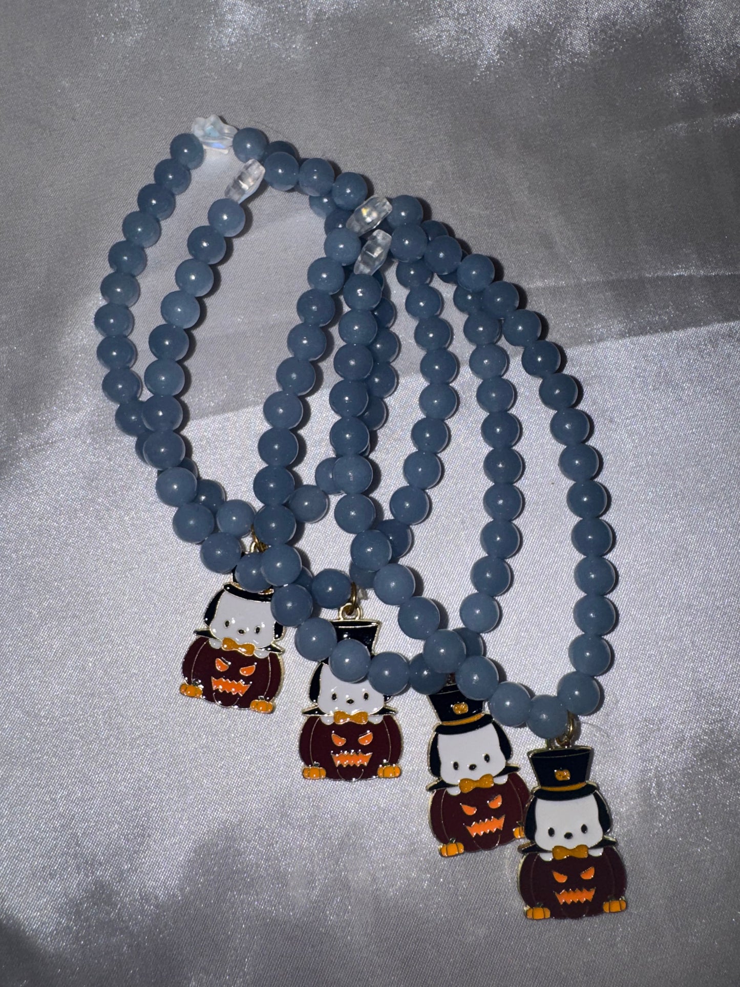 Angelite AAA 6mm Bracelet with Pochacco Pumpkin Charm
