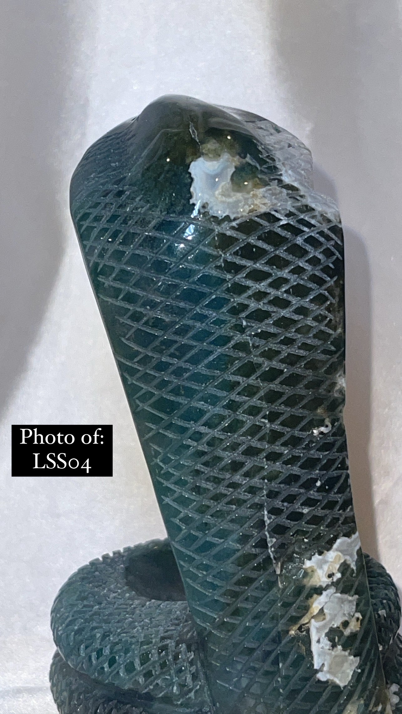 Moss Agate Large Snake Sphere Holder Carving