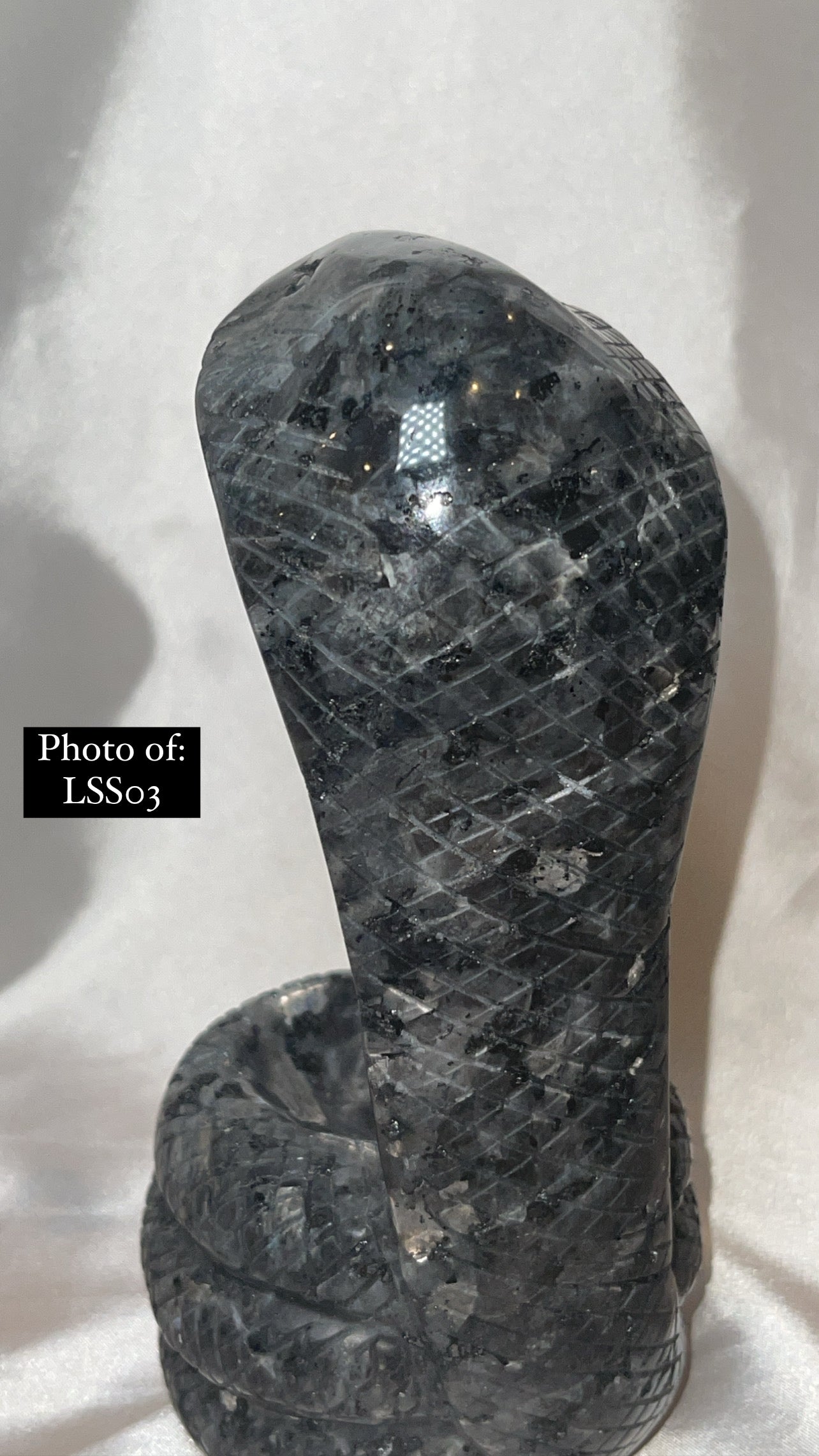 Larvakite Large Flashy Snake Sphere Holder Carving