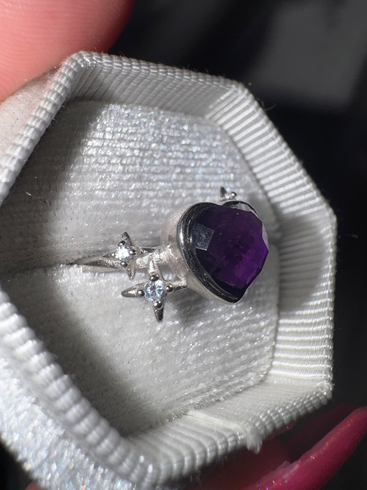 Amethyst AAA Faceted Heart 925 Adjustable Ring