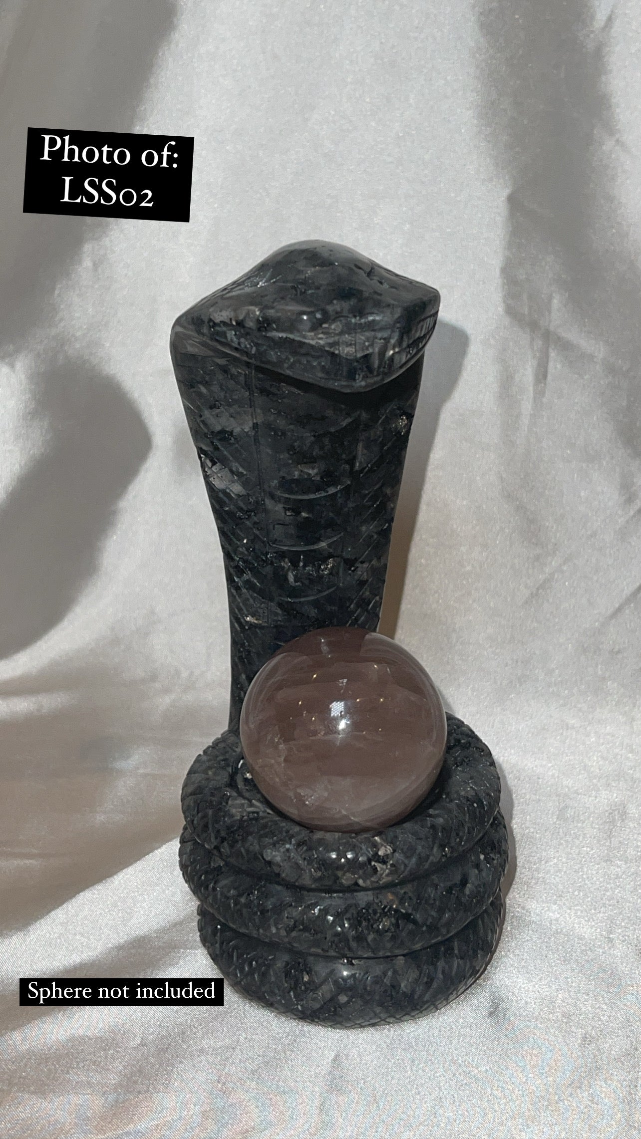 Larvakite Large Flashy Snake Sphere Holder Carving
