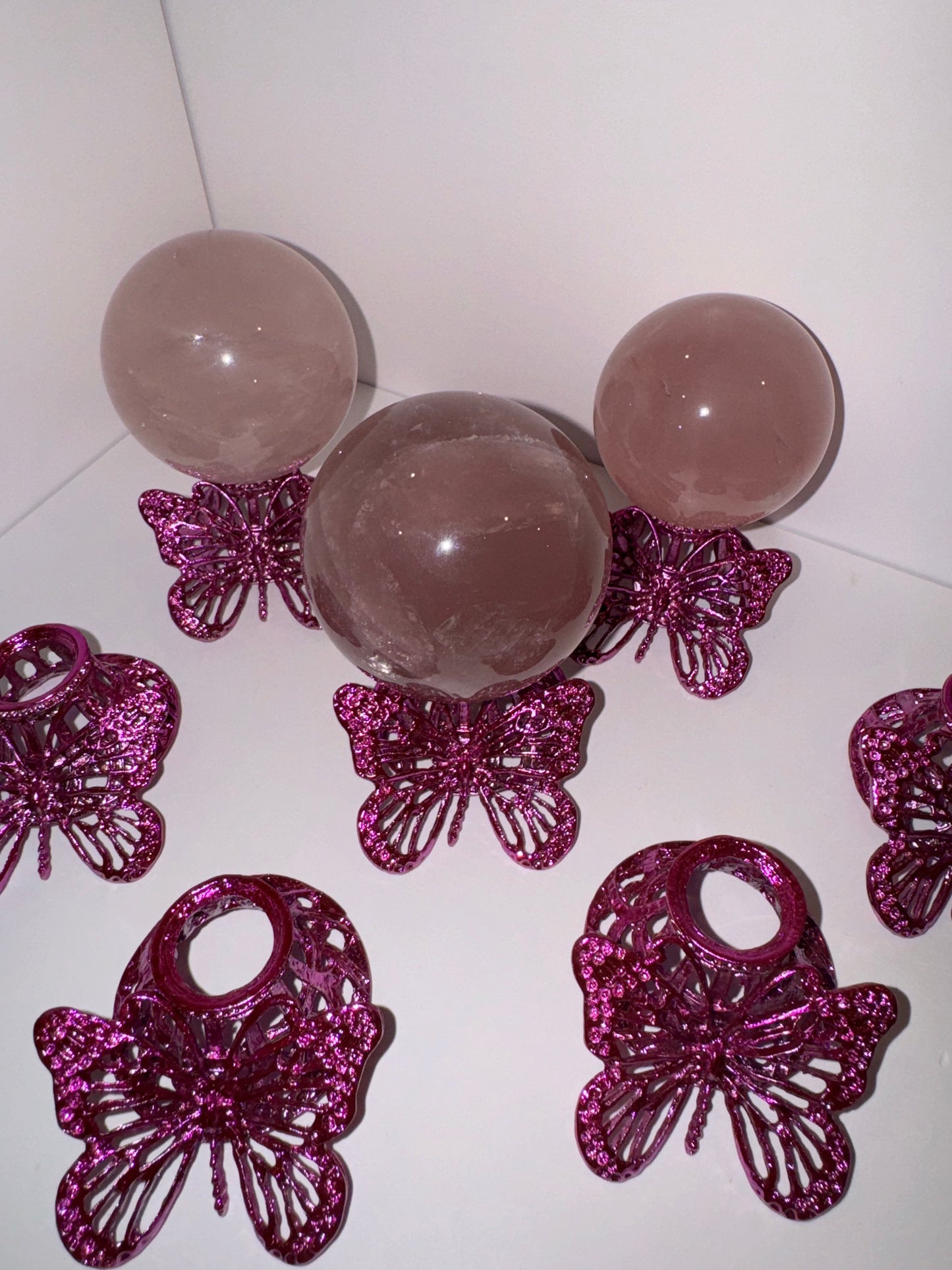Pink Metal Butterfly Sphere stands