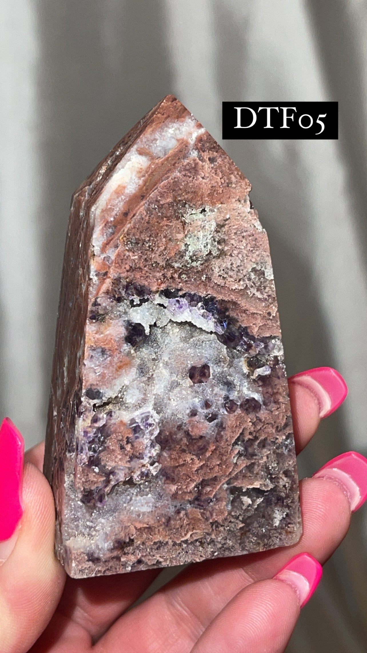 Druzy Sphalerite with Pink & Purple Fluorite Tower