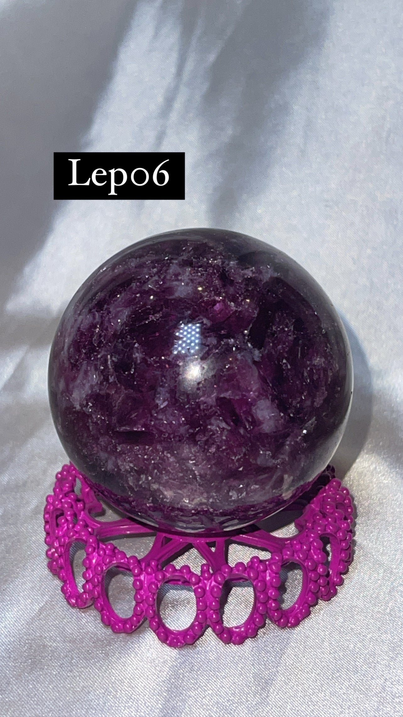 Mica Lepidolite Sphere with Pink Metal Stand