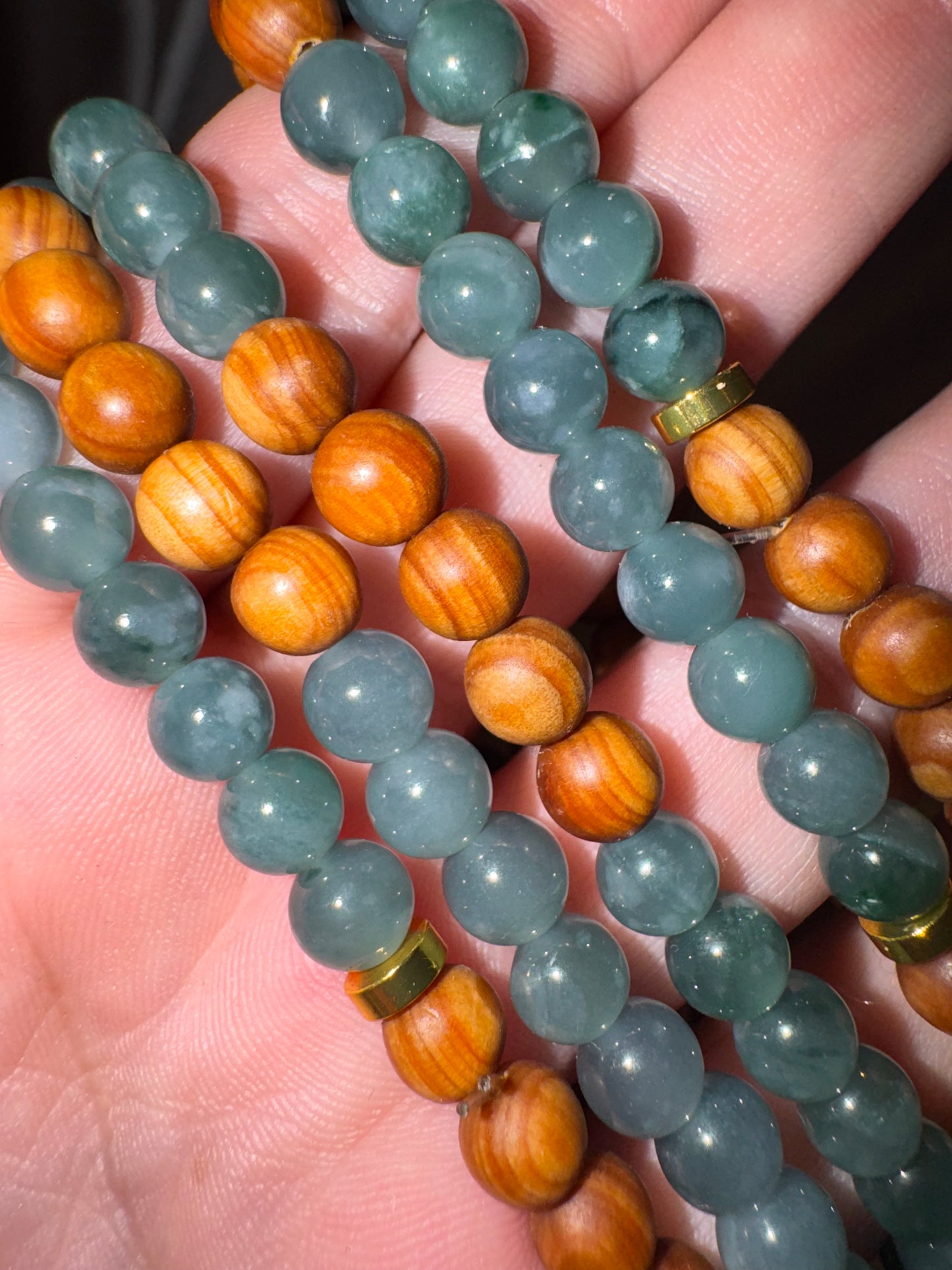 Blue Water Jade & Wood AAA 6mm Bracelet