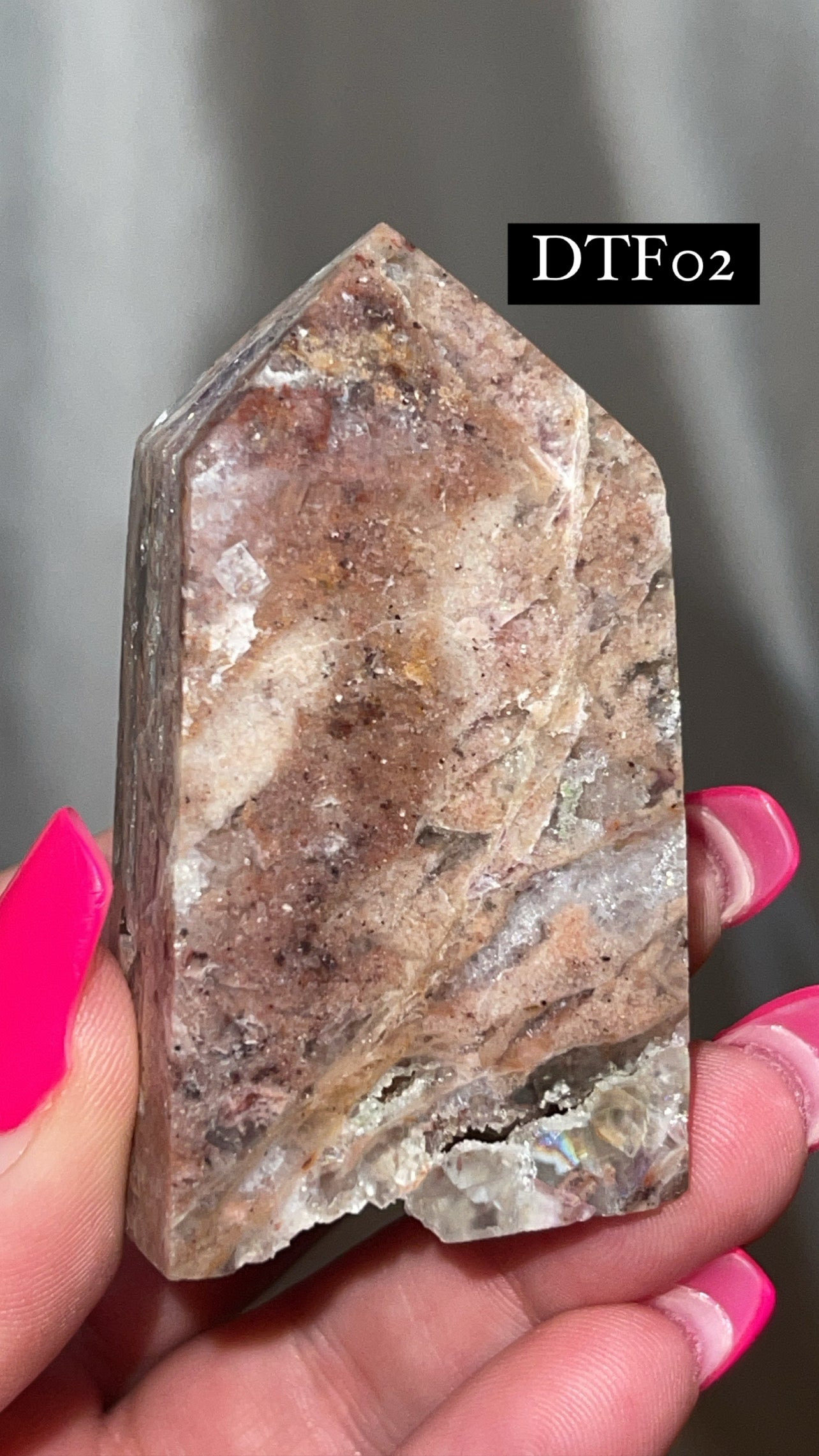 Druzy Sphalerite with Pink & Purple Fluorite Tower