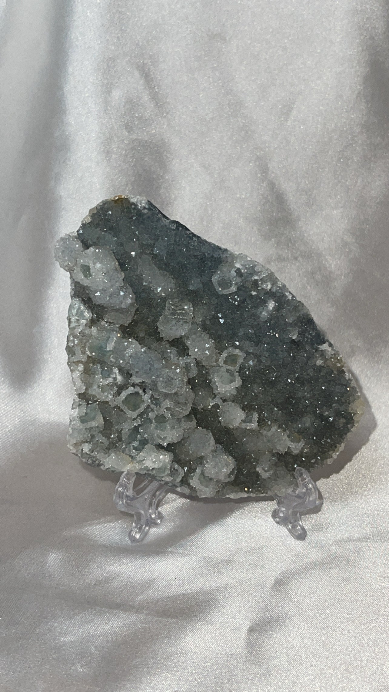 Fujian Green Cubic Fluorite with Druzy Chalcedony Specimen