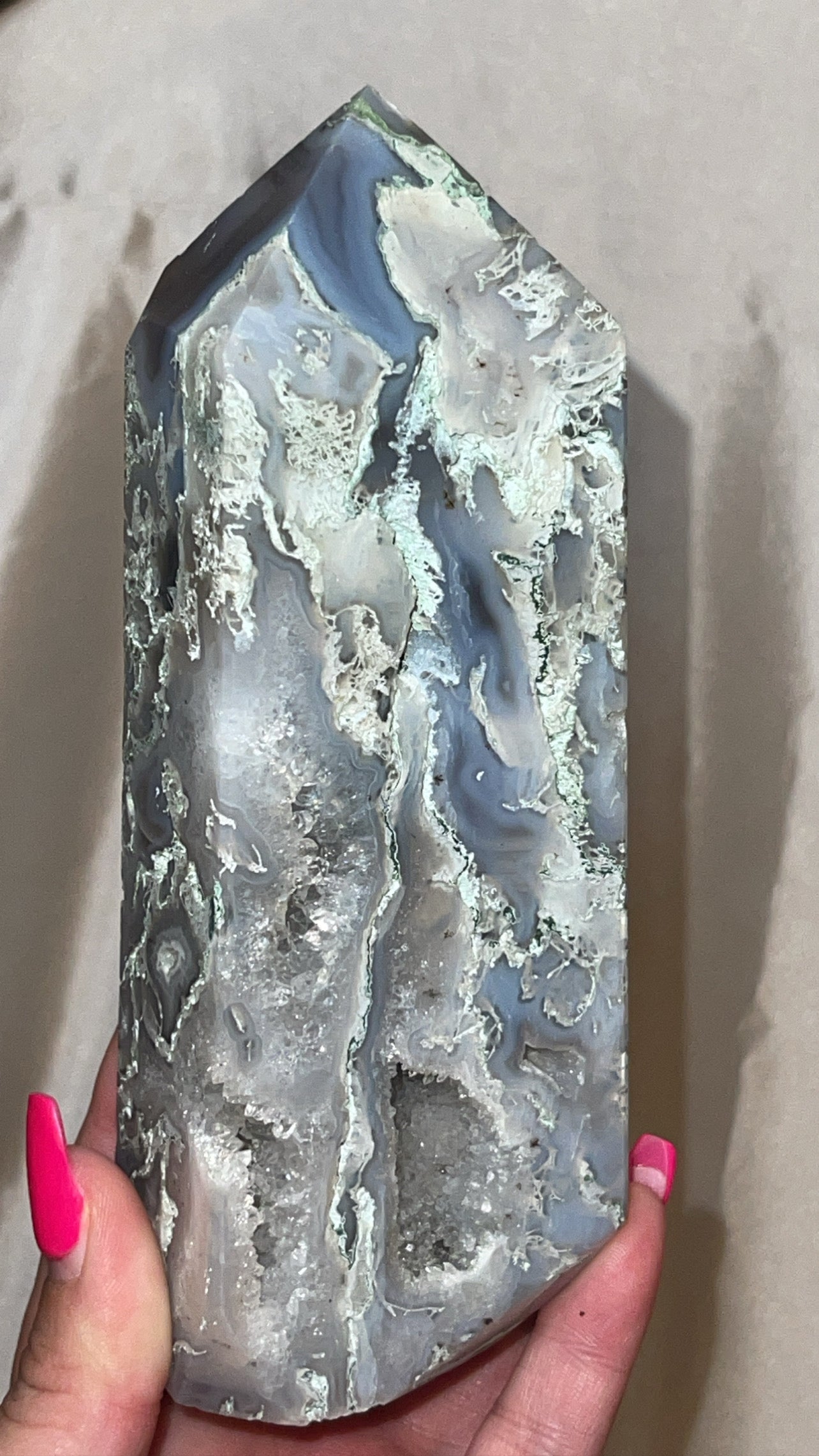 Moss Agate Druzy Large Tower