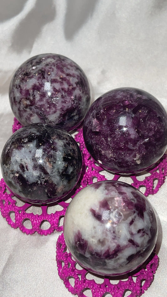 Mica Lepidolite Sphere with Pink Metal Stand