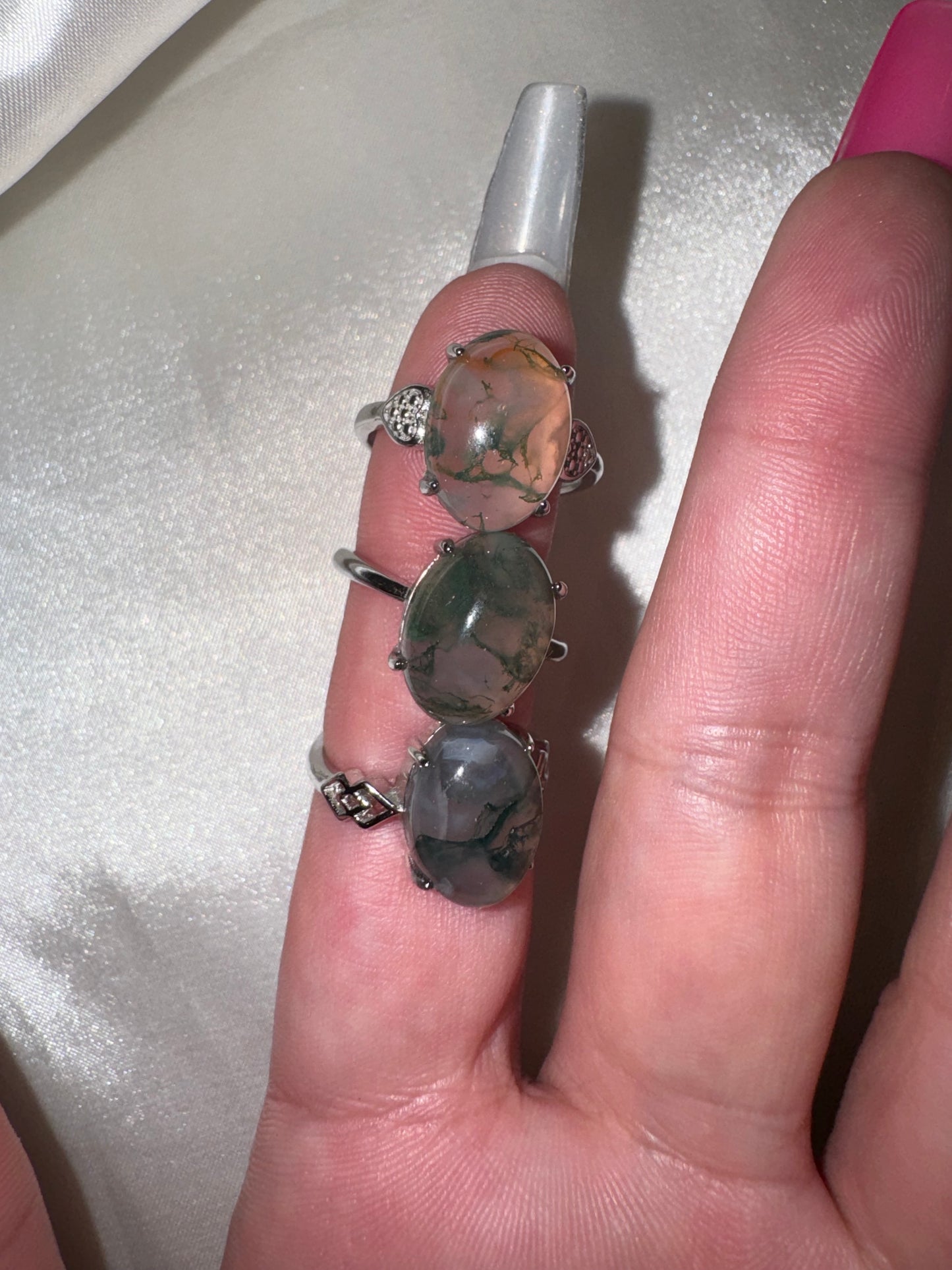 Moss Agate Adjustable Ring