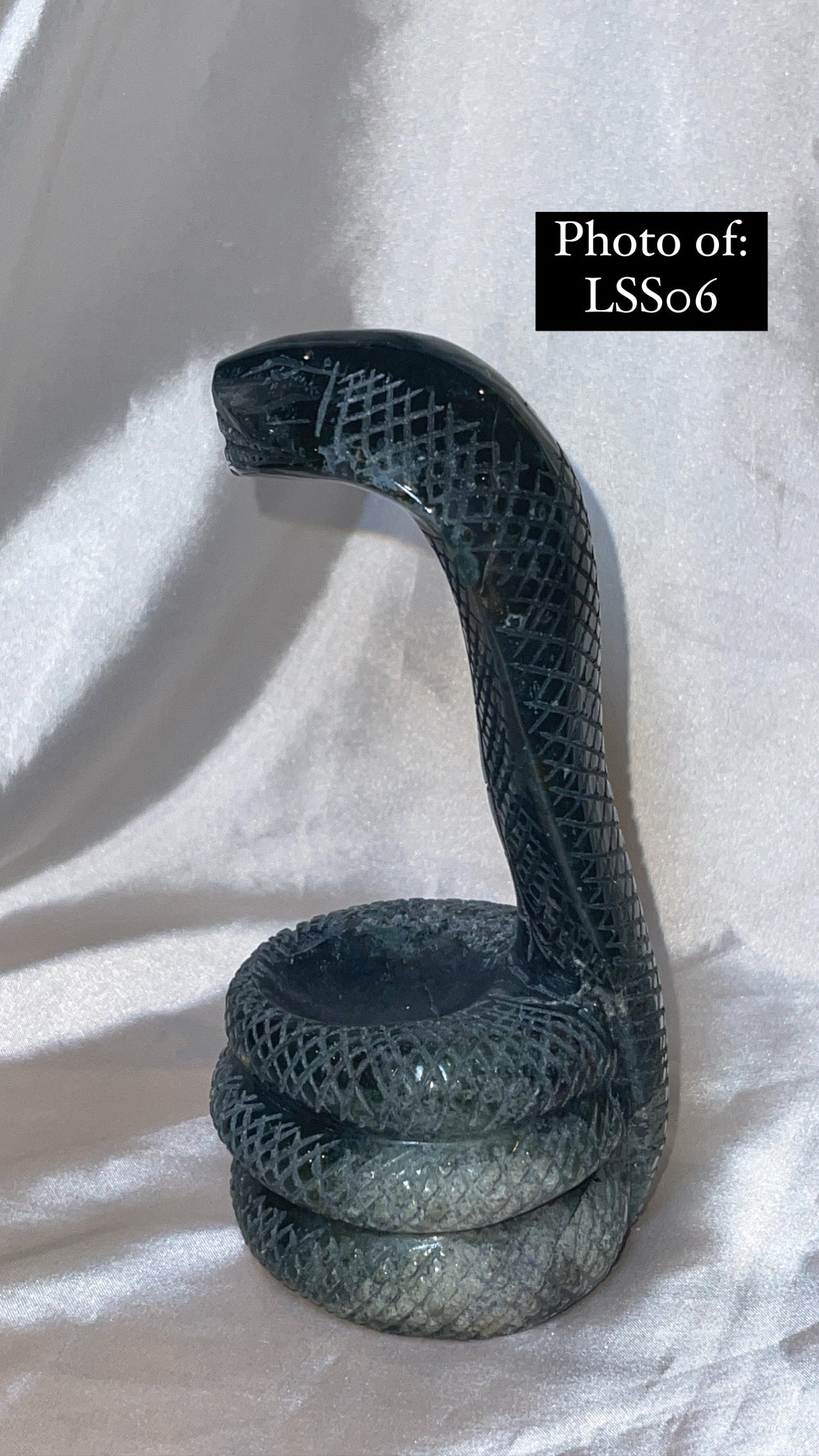 Moss Agate Large Snake Sphere Holder Carving