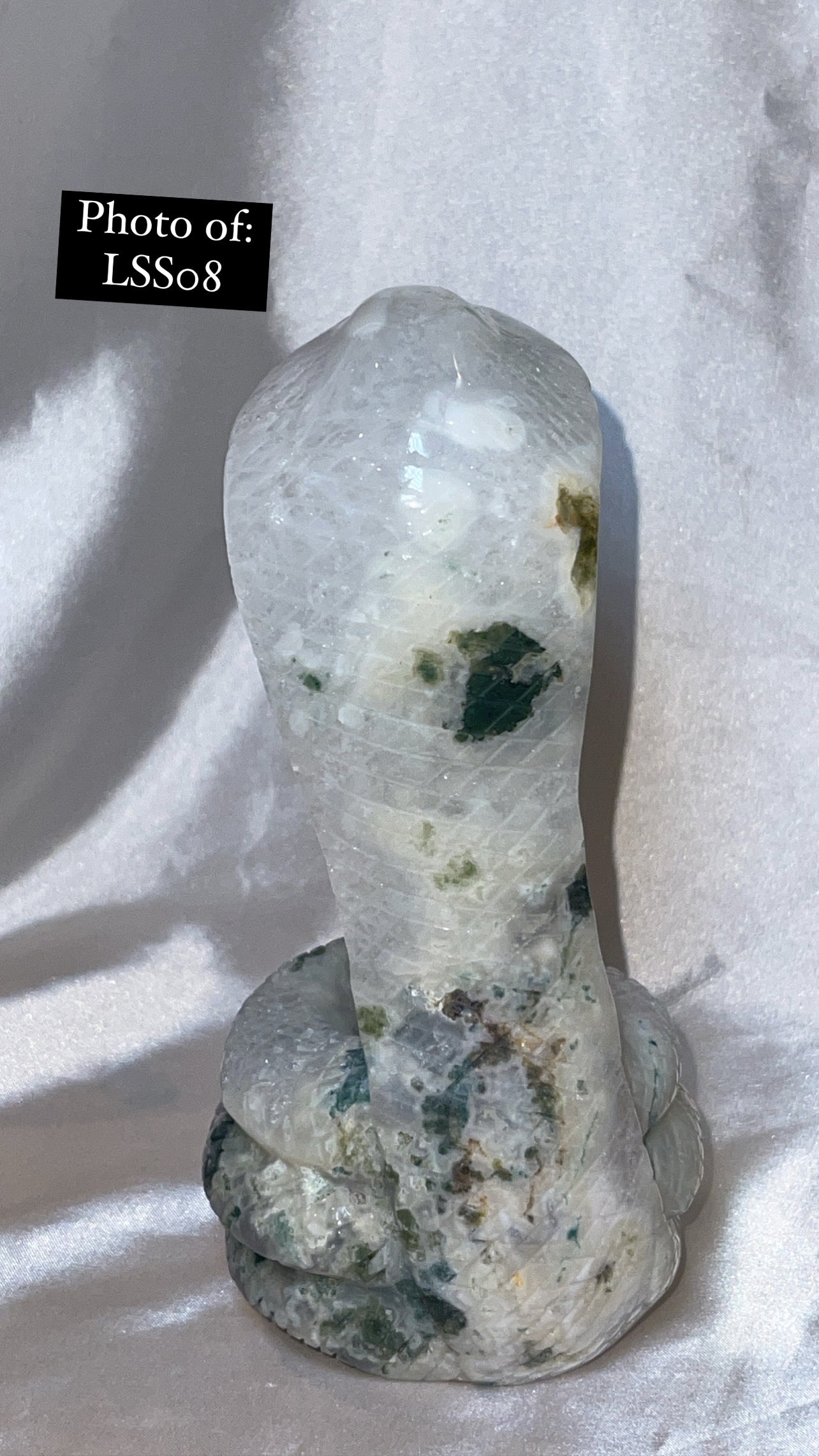 Moss Agate Large Snake Sphere Holder Carving