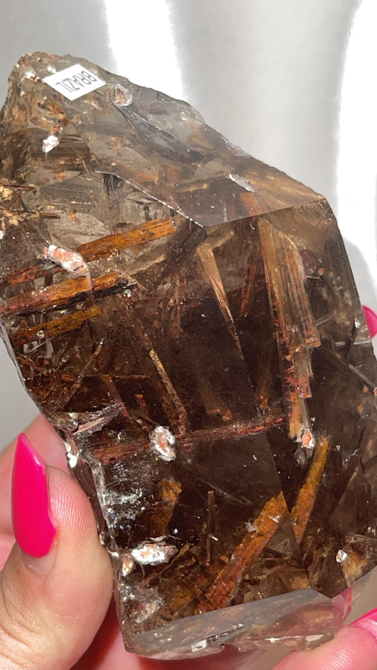 Rare Red Epidote Smoky Quartz AAA Large Semi-Polished Double Terminated Point