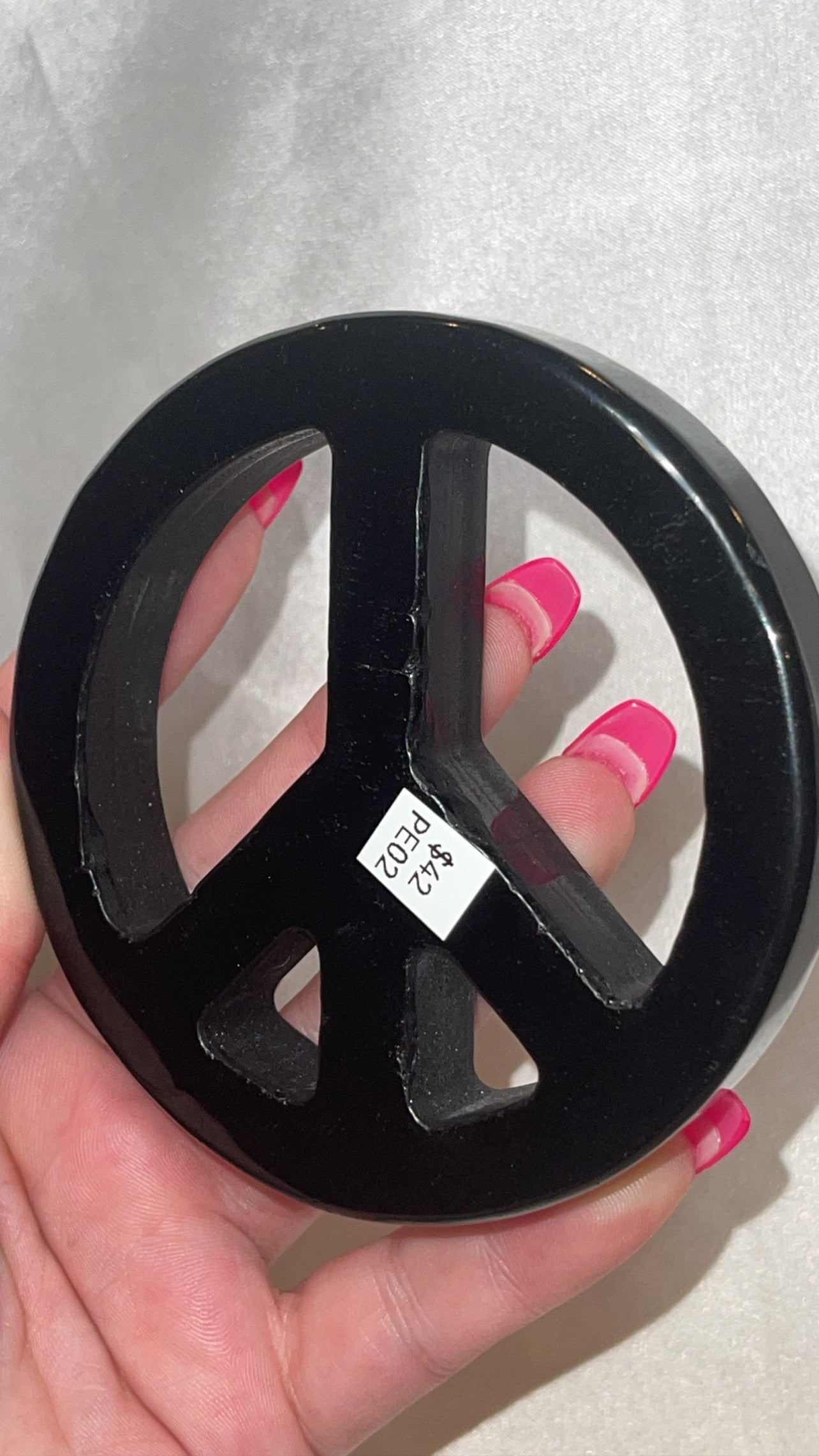 Obsidian Large Peace Sign Carving with Stand